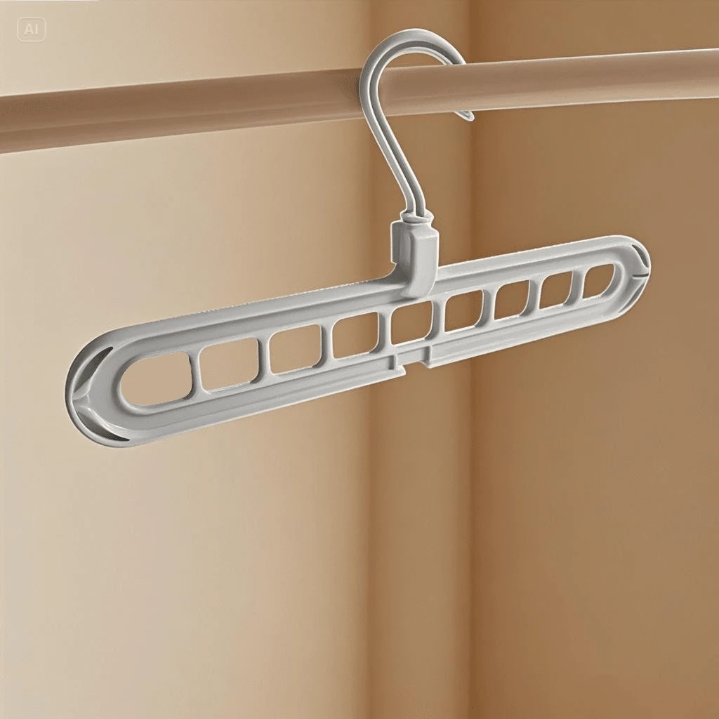 2pcs 9-Hole Folding Clothes Hangers, Multi-Functional Non-Slip Plastic Portable & Wall-Mountable Closet Organizer, Rotatable, For Wardrobe, Bedroom, Dorm, Simplified Storage All Seasons