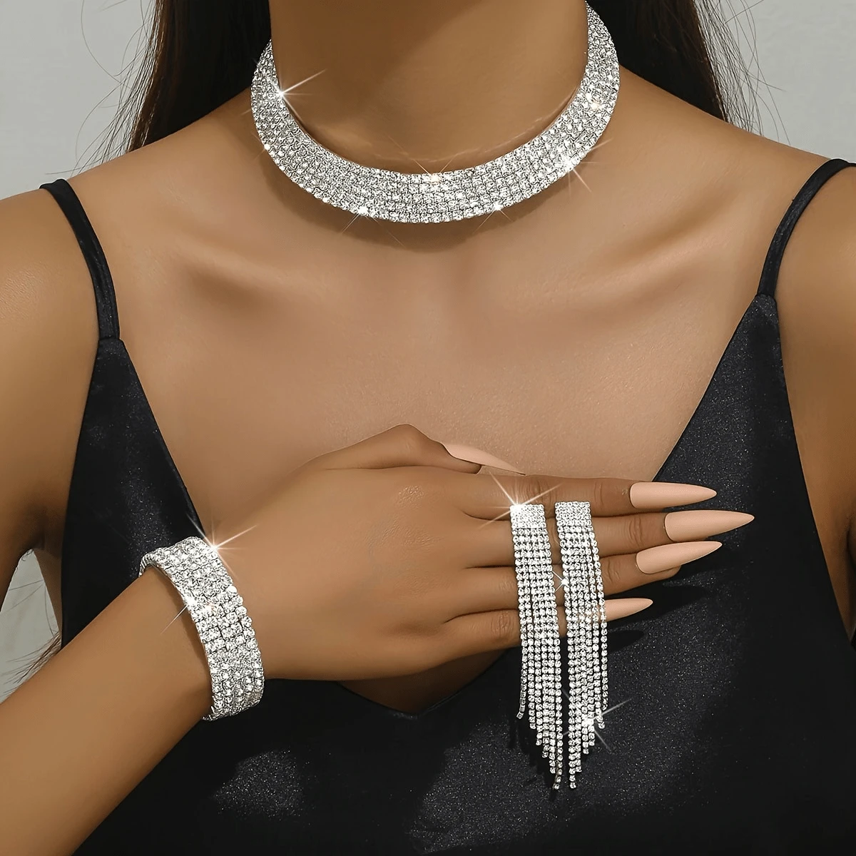 4pcs/Set Elegant Wedding Zinc Alloy & Rhinestone Jewelry Set With June Birthstone, Ideal For Women & Brides To Wear At Weddings