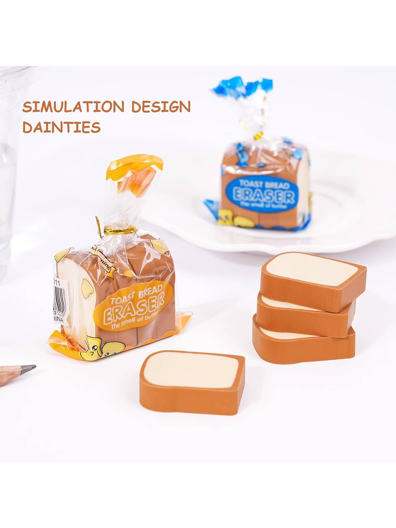 4pcs/Pack Children Bread Shaped Erasers, Cartoon Erasers, Mini Toast Erasers 3D Cute Erasers, Cartoon Pencil Erasers, Drawing Supplies, Kids Painter Artist Sketching Tools, Art Supplies, School Supplies, Kawaii Erasers