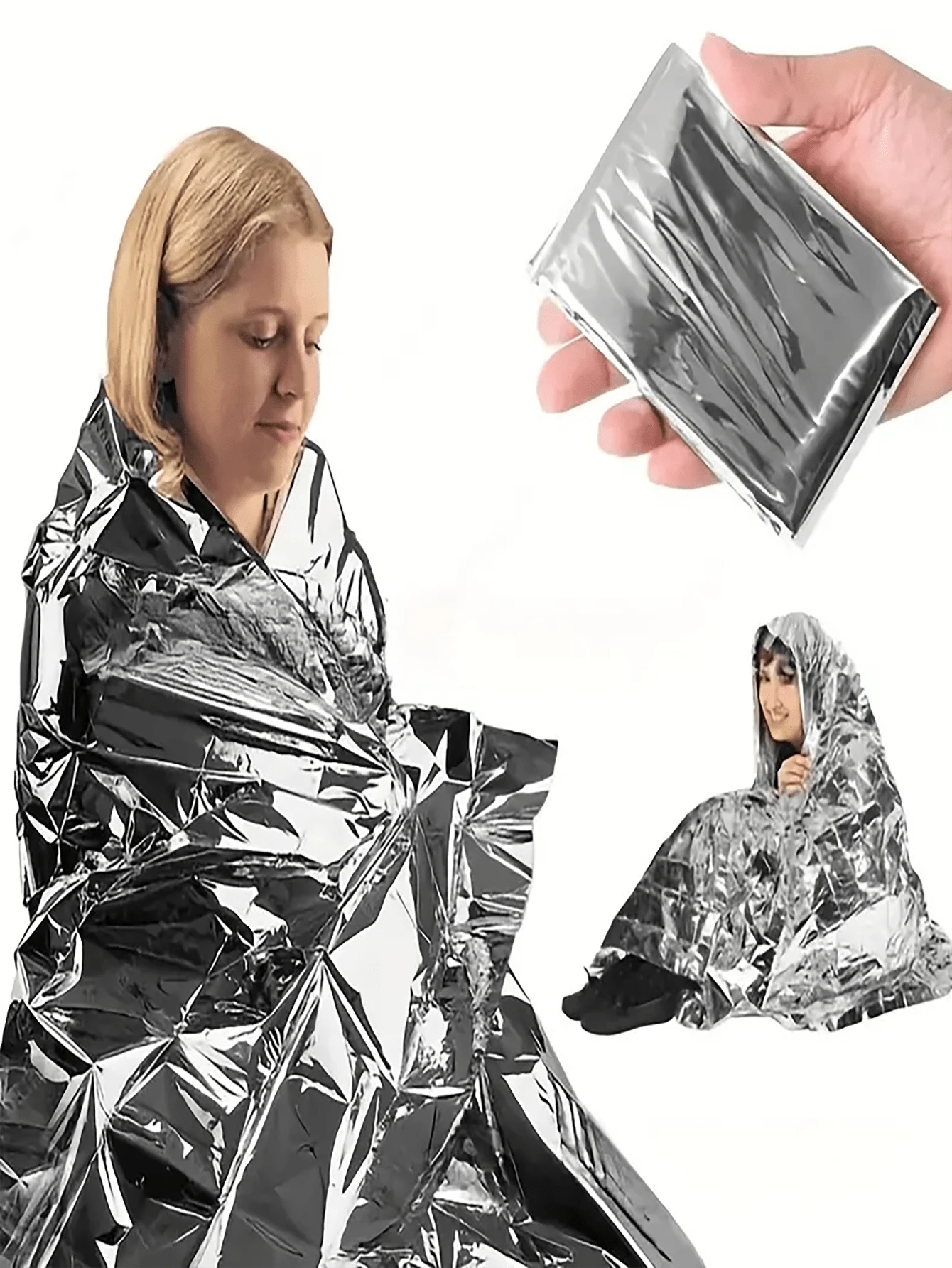 1 Stück Outdoor Notfall-Überlebensdecke für Menschen mit Silbereffekt, tragbare Outdoor-Notfalldecke, multifunktionale Isolationsdecke, silberner Regenmantel-Notfallausrüstung für Wanderungen