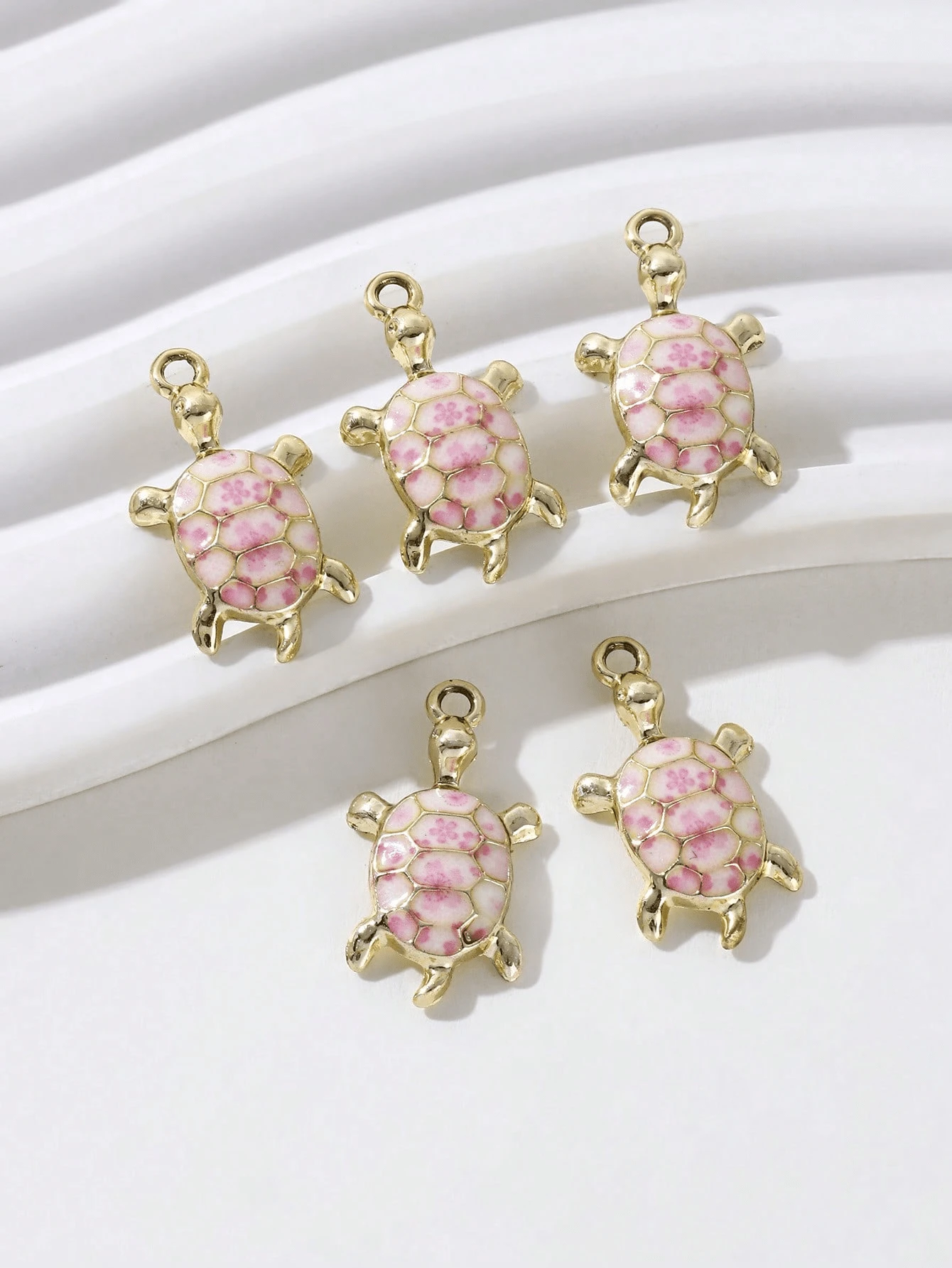 Mix 5 Pieces Of Pink Alloy Drip Enamel Turtle Jewelry Suitable For DIY Bracelets, Necklaces, Keychains, Jewelry Making Accessories