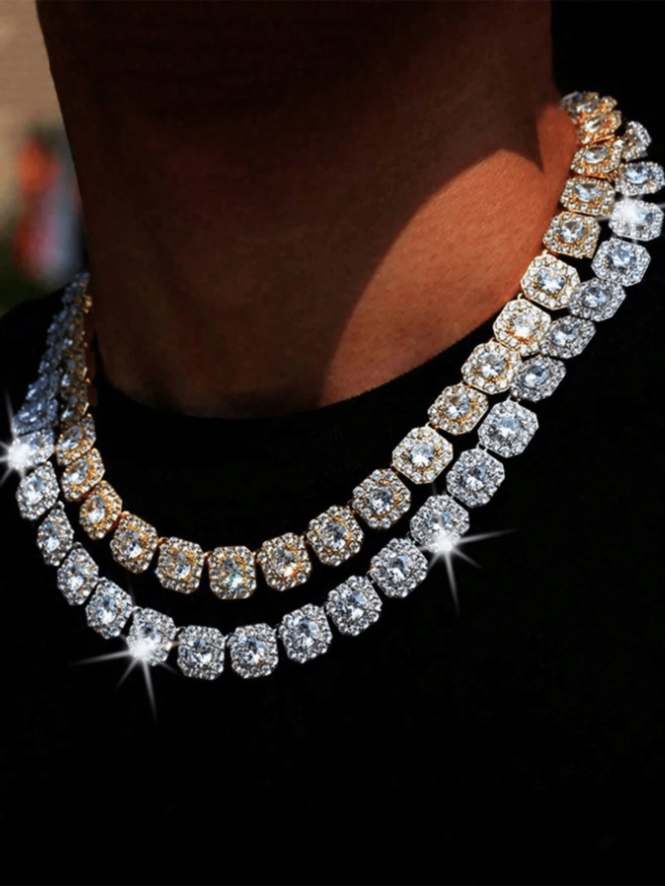 1 Stück elegante Mode Hip-Hop Halskette, Kette aus Metall mit kubischen Zirkoniasteinen, Unisex Straßen-Stil Paar Accessoire