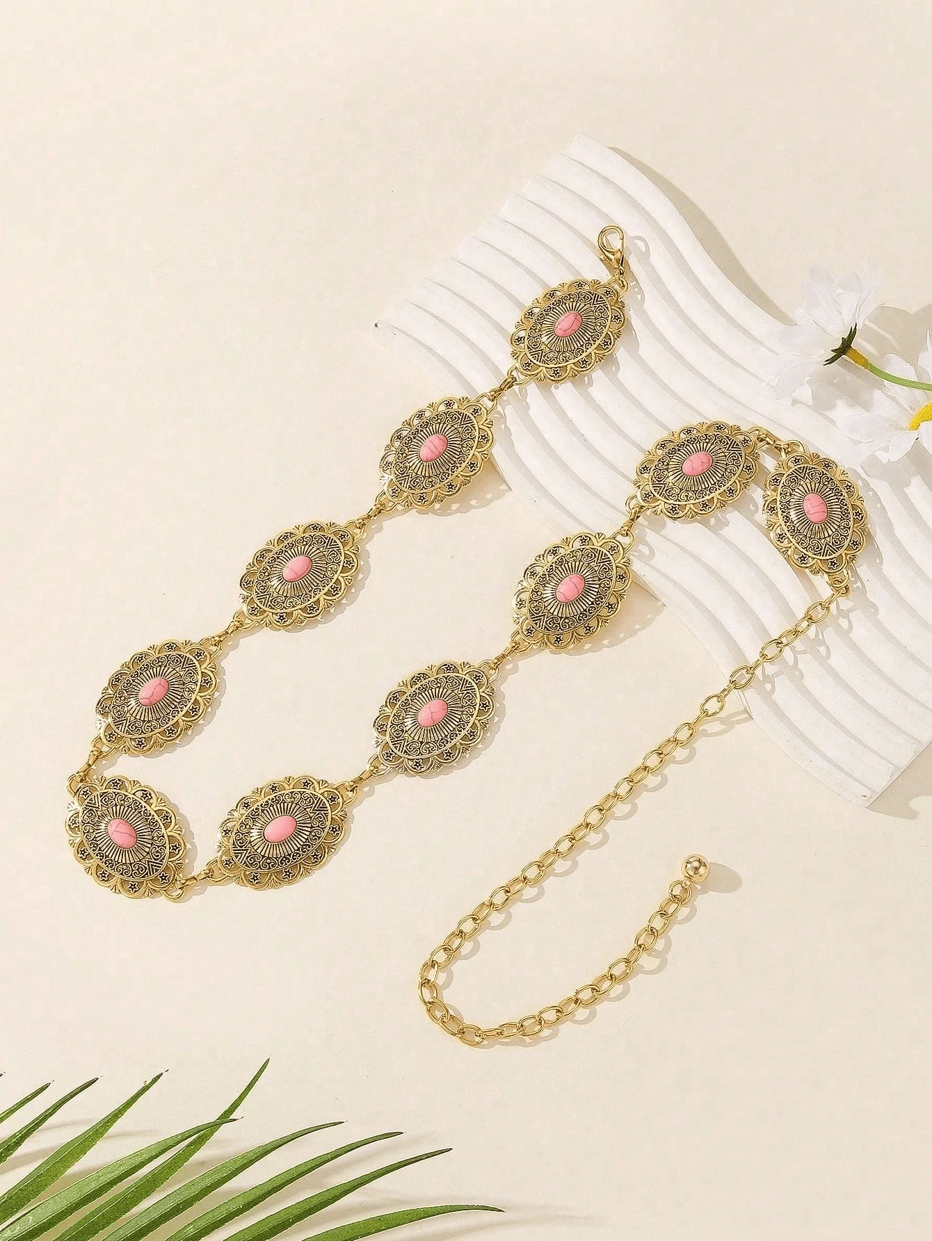 Retro Oval Floral Engraved Antique Silver Waist Chain, Versatile Metal Waist Belt For Dresses And Pants