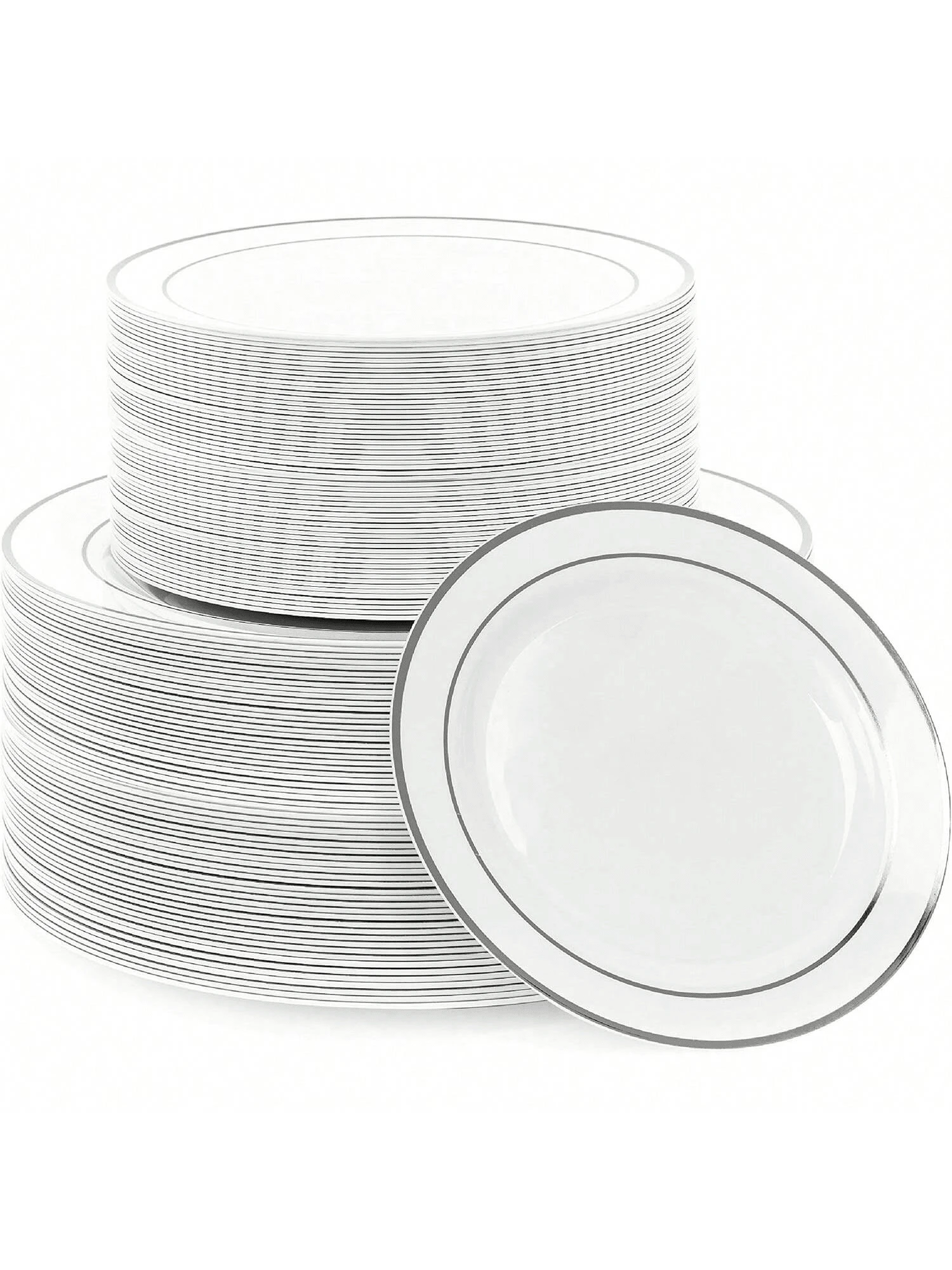 20/10pcs Silver Rim Party Plates, Platinum Rim Salad Plates, 10.25 Inch And 7.5 Inch Serving Platters, For Parties, Outdoor, Weddings, Restaurants,School Supplies
