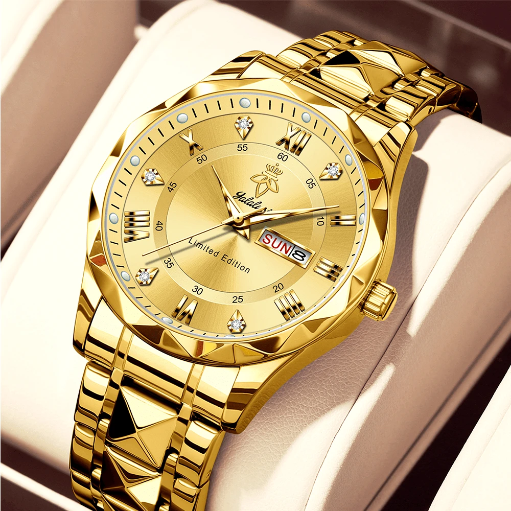 La marca YALALUSI es un reloj de cuarzo elegante para mujer - Caja redonda exquisita, adorno de strass, pantalla analógica digital luminosa, cierre de mariposa, función de calendario, adecuado para el trabajo, salir, enviar a miembros de la familia, primera opción de regalo para amigos