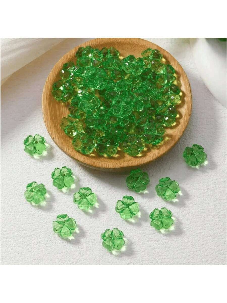 5/10/15/20/30/50/100 Piezas de cuentas acrílicas 3D de trébol (verde), las cuentas de trébol se pueden utilizar para pulseras de la suerte, manualidades, collares de flores, pendientes y otros accesorios de joyería DIY