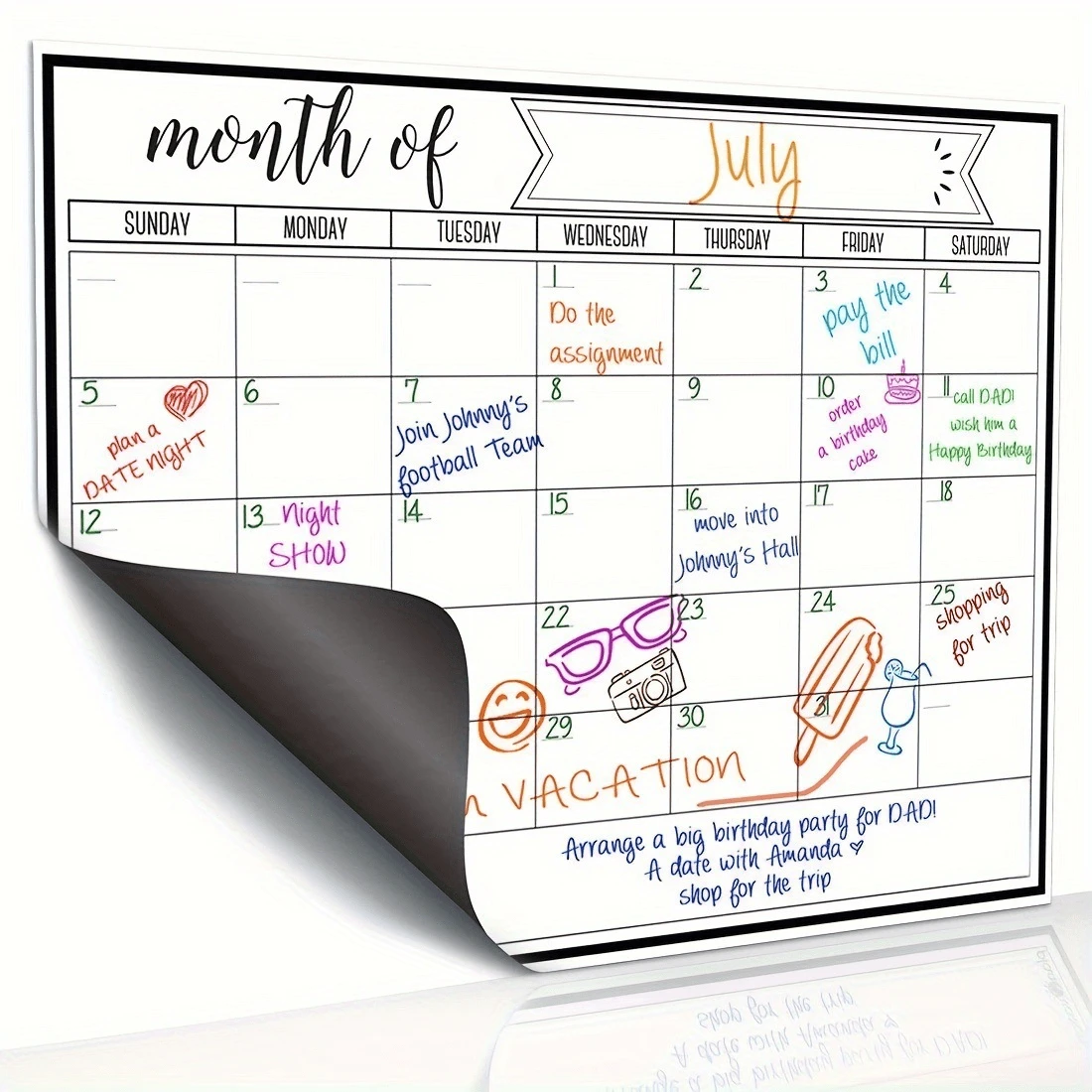 1 pezzo Calendario magnetico per frigorifero - Retro magnetico forte, superficie liscia cancellabile a secco, calendario pratico, lavagna bianca - Perfetto per l'organizzazione della cucina, la pianificazione dei pasti, i pianificatori familiari, promemoria e note sul frigorifero, forniture scolastiche, ritorno a scuola