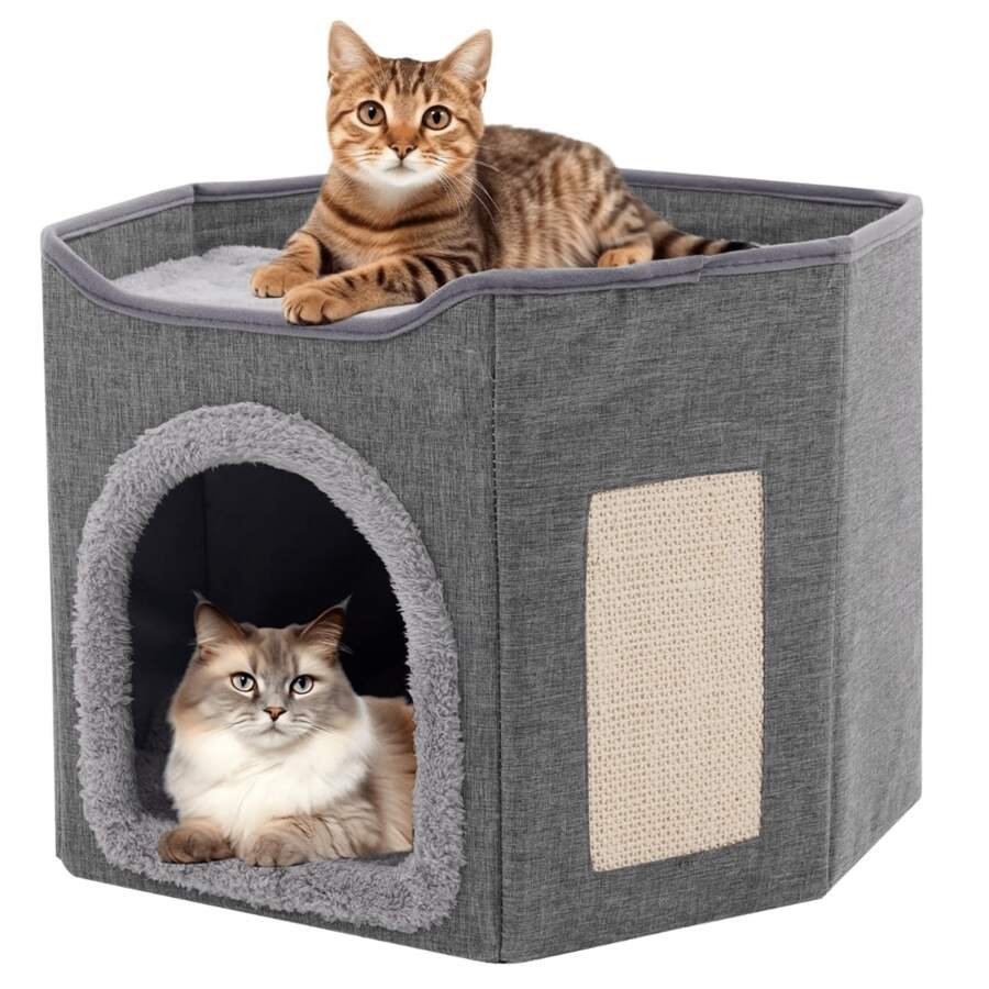 Cat Houses For Indoor Cat Cave For Pet Cat House With Scratch Pad, Foldable Cat Hideaway,