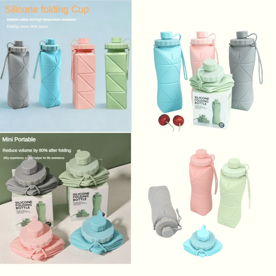 In Stock Silicone Collapsible Portable Water Bottle, Outdoor Sports Water Cup, Creative Gift Straw Cup