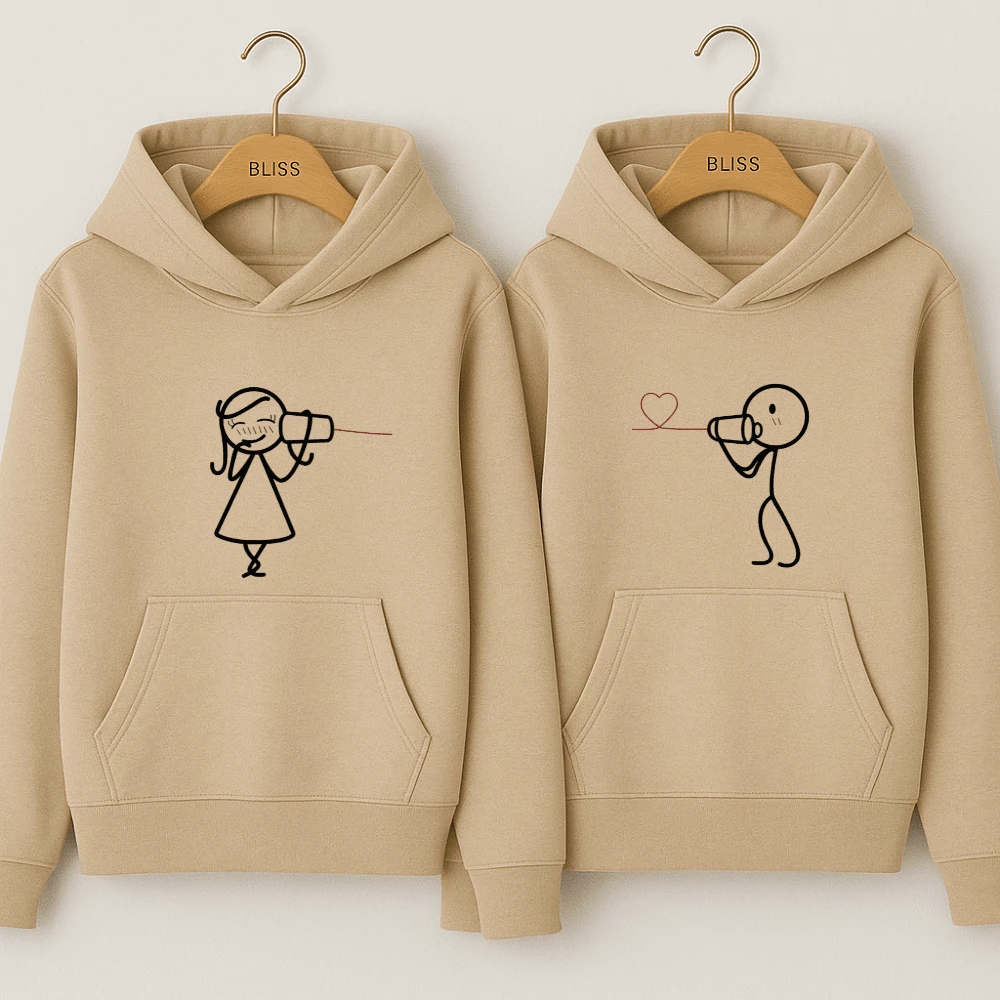 Kangaroo Sweatshirt Couple Valentine's Day Couple Print Cordless Telephone Stylish Elegant Passionate Romantic Winter Collection Look