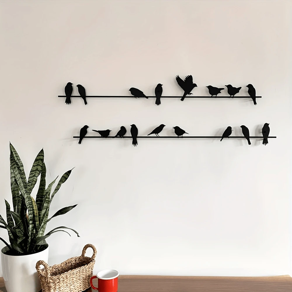 Set Of 2 Black Metal Bird Wall Art - Decorative Indoor/Outdoor Garden Sculptures, Easy-To-Hang Home & Entryway Accents, No Power Required