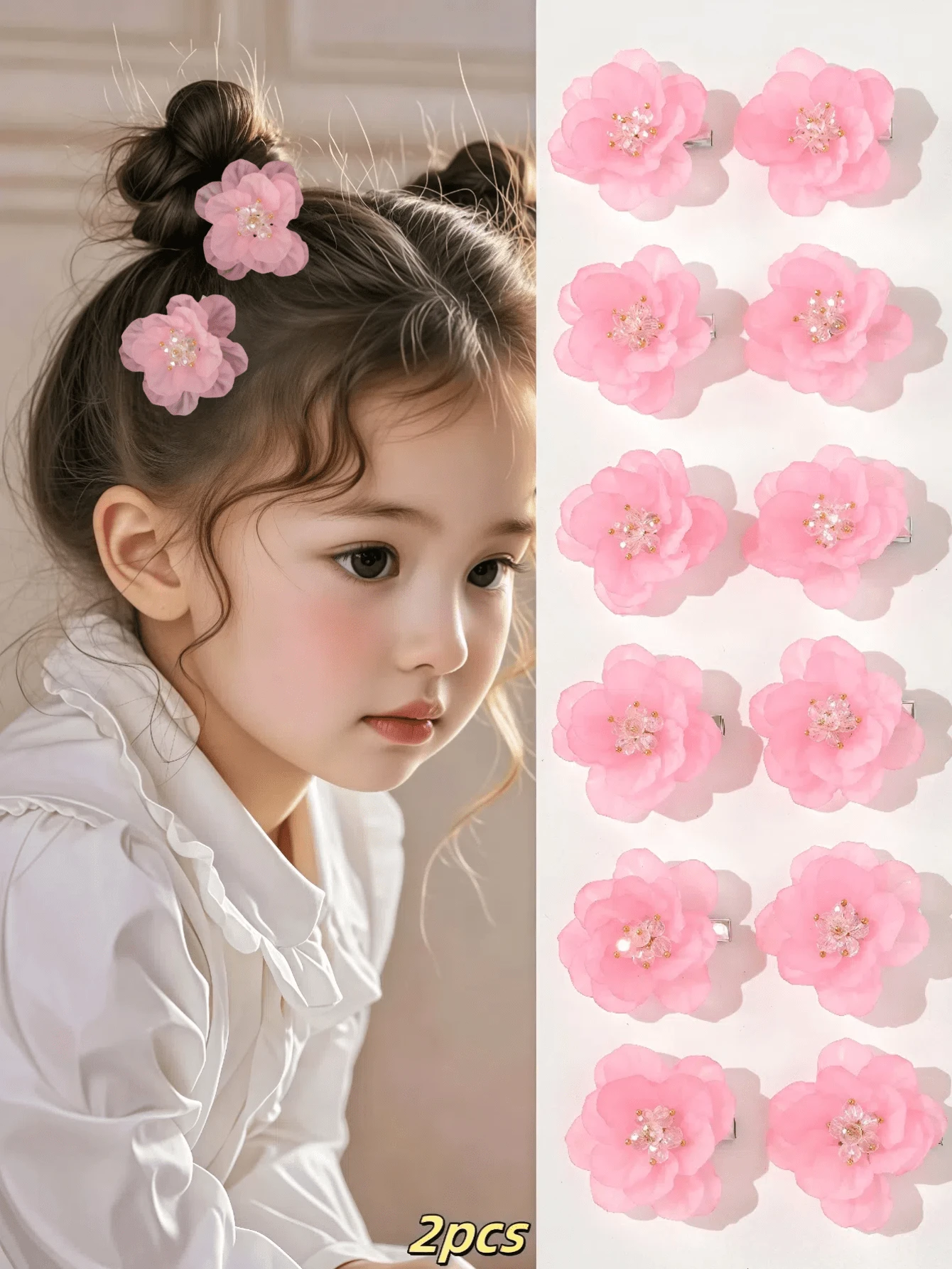 2 piezas Pinzas para el cabello con diseño de flor realista y elegante para niñas, versátiles