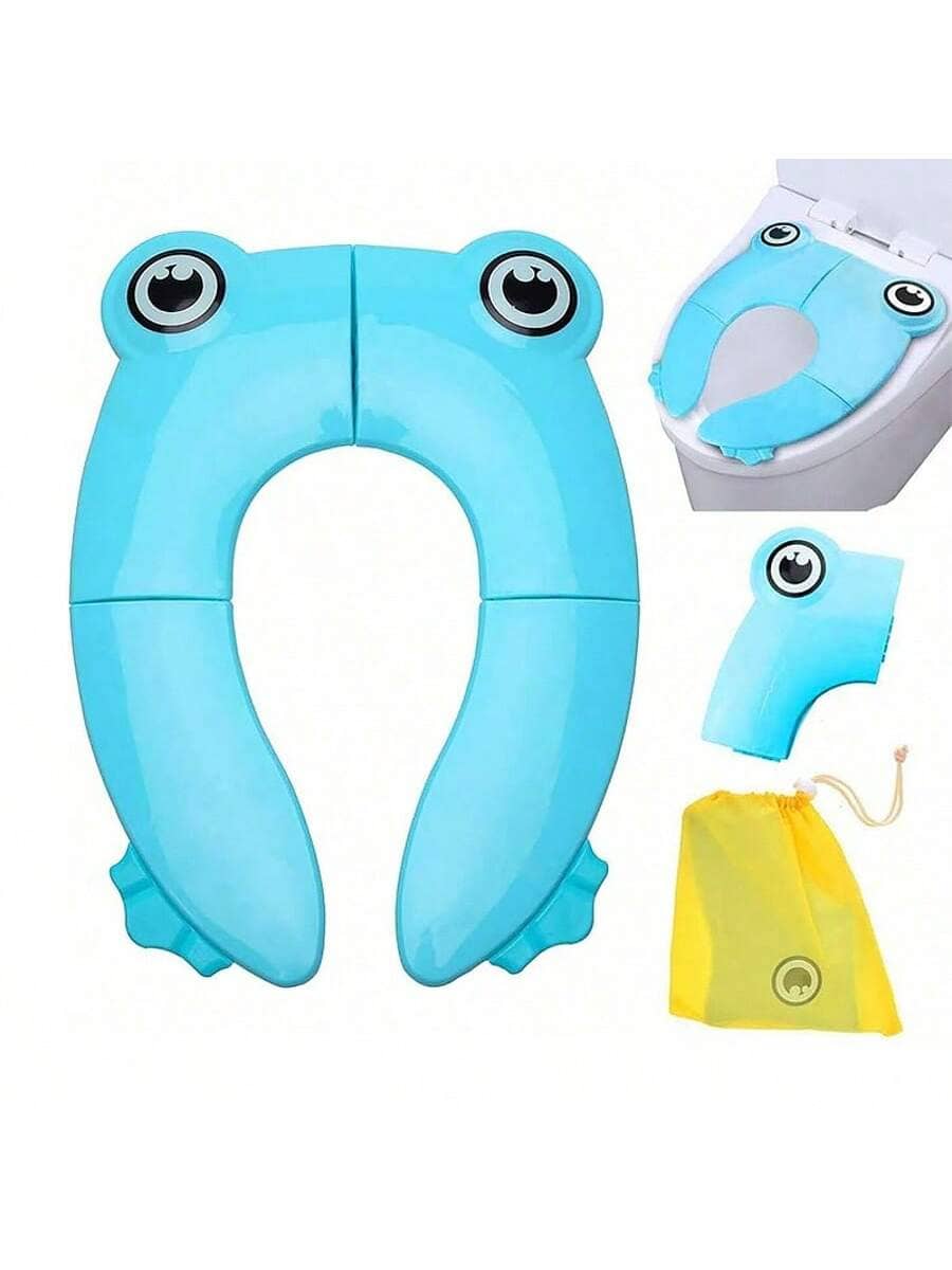 1pc Frog Design Folding Plastic Children's Toilet Seat, Portable Potty Training Seat For Home, Outdoor And Travel Use
