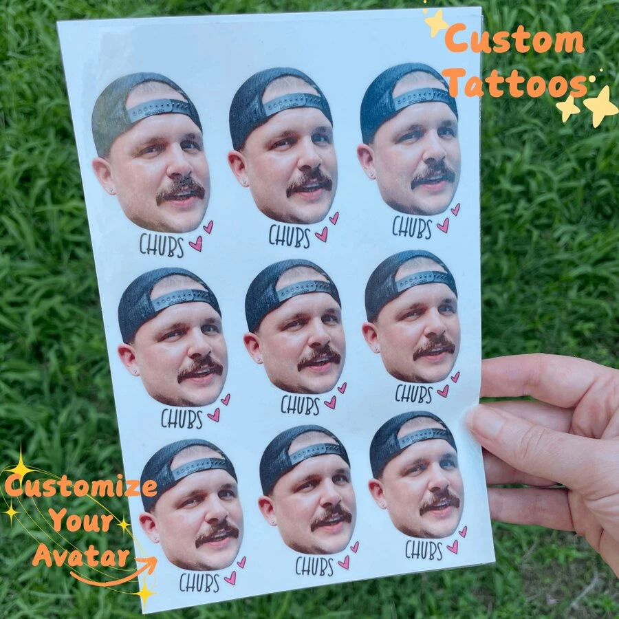 Custom Face Tattoos, Temporary Tattoo Sheet, Bachelorette, Birthday, Any Celebration! Valentine's Day Gift, Gift For Him, Gift For Mum, Gift For Friends, Home Decor, Decoration, Personalized Gift, Custom Gift,Multi-Functional,Ornamental,Letter,Solid Color,Exquisite,Stylish,Vintage,Modern,Colorful,Leisure,Basics,Casual,Soft,Unique,Customized,Personalized,Custom,Ideal Gifts For Her,Girlfriend,Her,Boyfriend,Friends