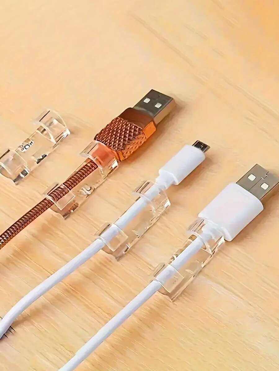 20PCS/40pc/60pc Clear Plastic Cable Holder, Strong Adhesive Backing, No Need To Drill Holes In Walls And Under Desk Cable Management, Home Office Power Cord Organizer, Durable Clamp Holder, Simple Appearance