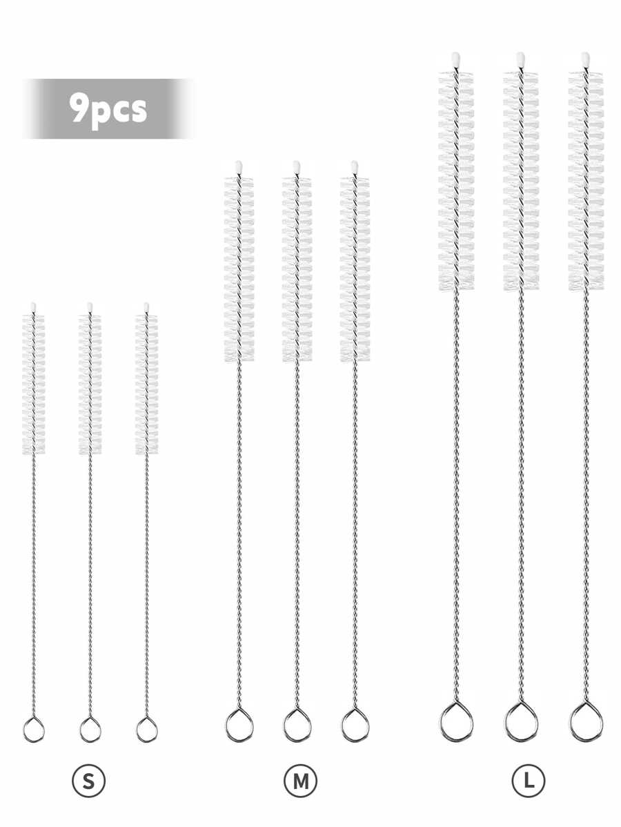 Set de 9 piezas de kit de limpieza con cepillos de 3 tamaños: limpiadores de tuberías extra largos para termos, tazas con boquilla, botellas de agua y tubos, herramientas de limpieza reutilizables de gran