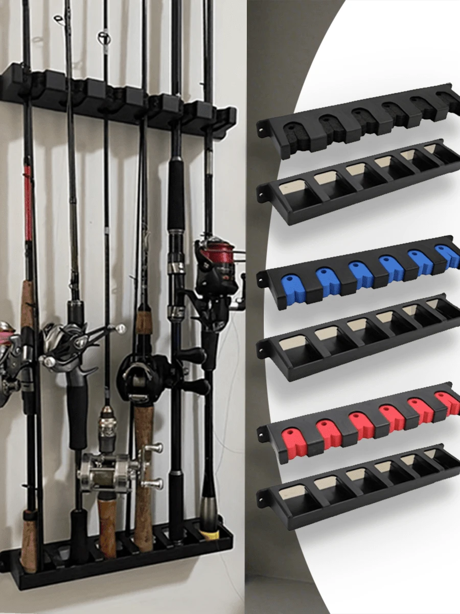 2pcs Wall Mount Fishing Rod Organizer - Heavy-Duty Steel Rack With Adjustable Vertical & Horizontal Slots, Anti-Rust Powder Coating - For Garage Tool Walls, Man Cave Storage, Boat Deck Organizing, Tackle Room Systems - Space-Saving Rod Holder - Angler's Gear Mount - Clutter-Free Pole Rack - Wall-Mounted Fishing Accessory - Garage Storage Solution