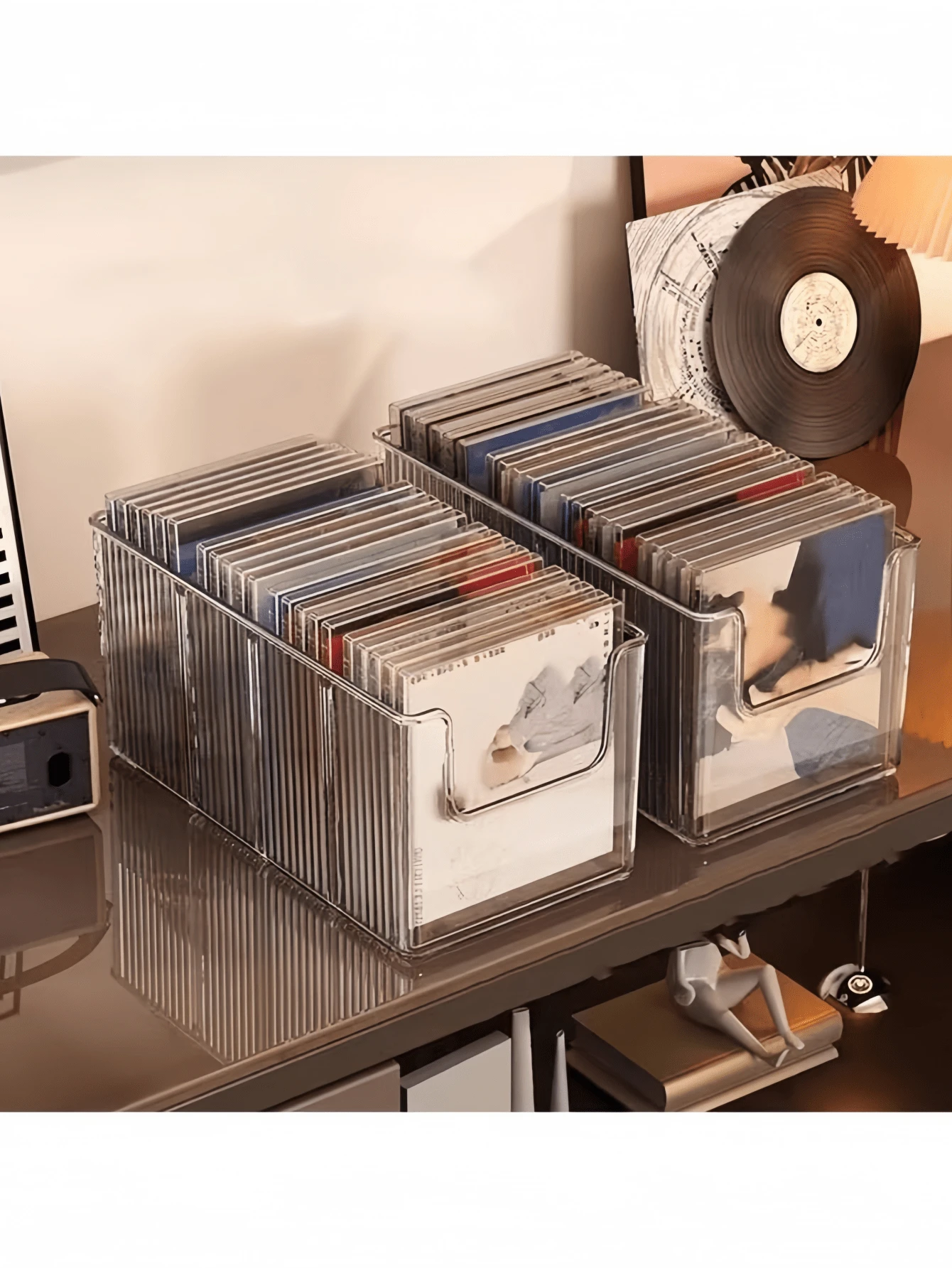 Estantería de escritorio para exhibir CDs/vinilos/cintas de casete, caja organizadora con múltiples compartimientos, mejora la decoración del hogar, apta para almacenar álbumes, CDs o discos, excelente para regalos navideños