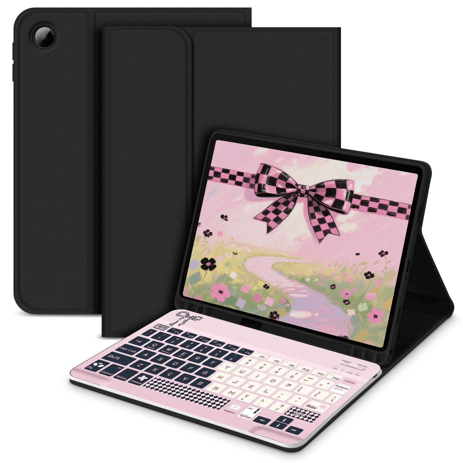 Tastaturhülle kompatibel mit Samsung Galaxy Tab und iPad, Redmi Pad Se, mit abnehmbarer Bluetooth-Funktionstastatur (150 mAh) und Stifthalter (Schwarz)