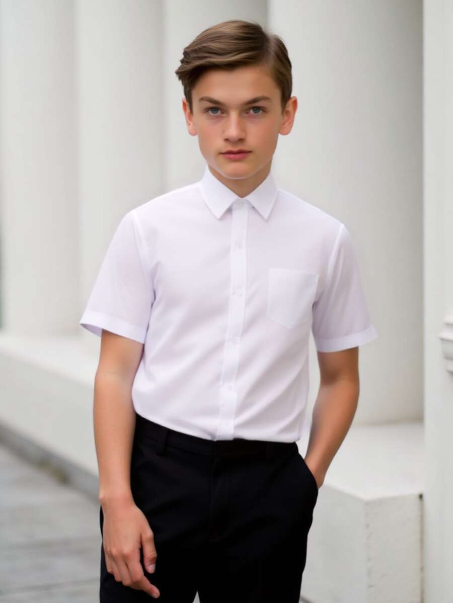 Camisa formal de manga corta blanca de estilo academia clásica para adolescentes, uso informal para fiestas