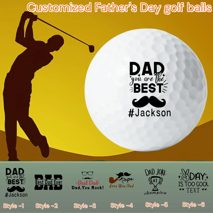 Ensemble personnalisé de 3/6/9/12 balles de golf édition limitée Fête des Pères, balles de golf édition limitée Fête des Pères, 6 options de design élégantes, haute qualité, double couche, durables, distance et précision améliorées, parfait pour les golfeurs, accessoires de golf. Personnalisé avec le nom, souvenir unique pour la Fête des Pères, l'anniversaire ou toute occasion. Le cadeau parfait pour les papas amateurs de golf qui apportent joie et amour à chaque partie. Profitez-en !