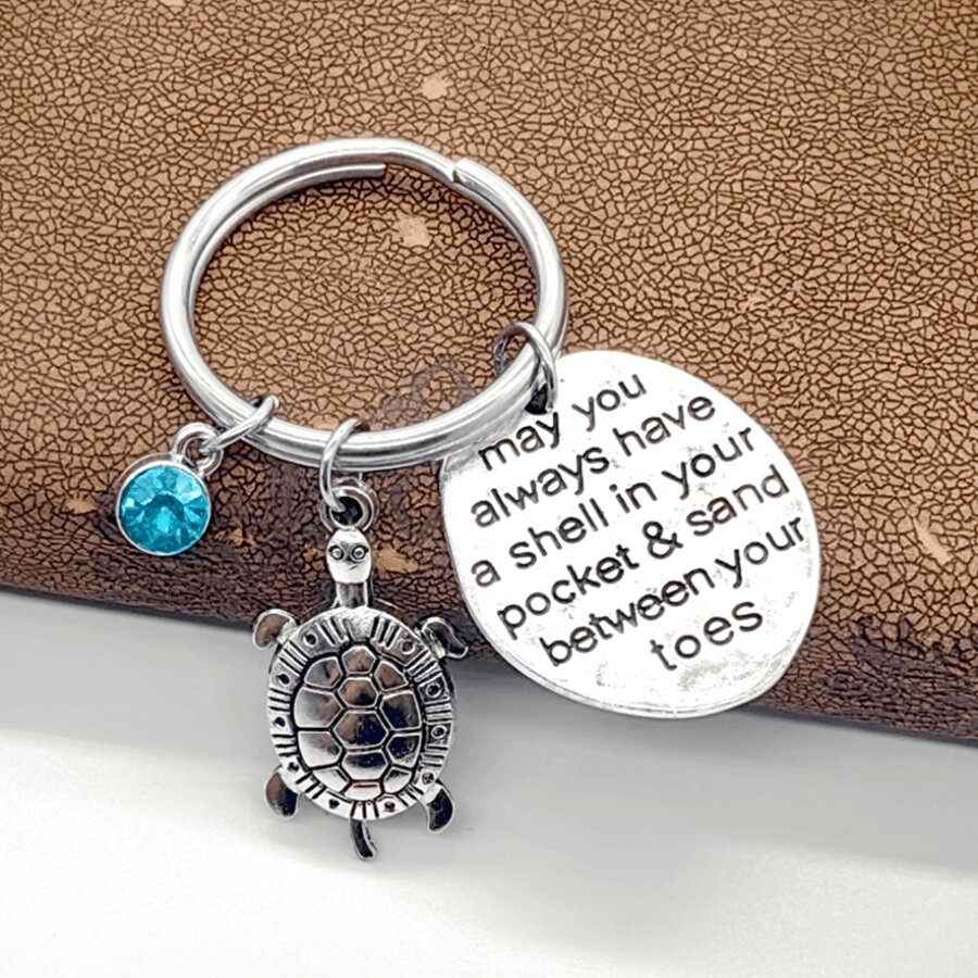 1 pièce Porte-clés tortue de mer pour femmes et hommes, porte-clés avec pierre de naissance, accessoires tortue, bijoux de fête, cadeaux d'anniversaire pour elle, accessoires de voiture, charm de sac à dos pour l'école