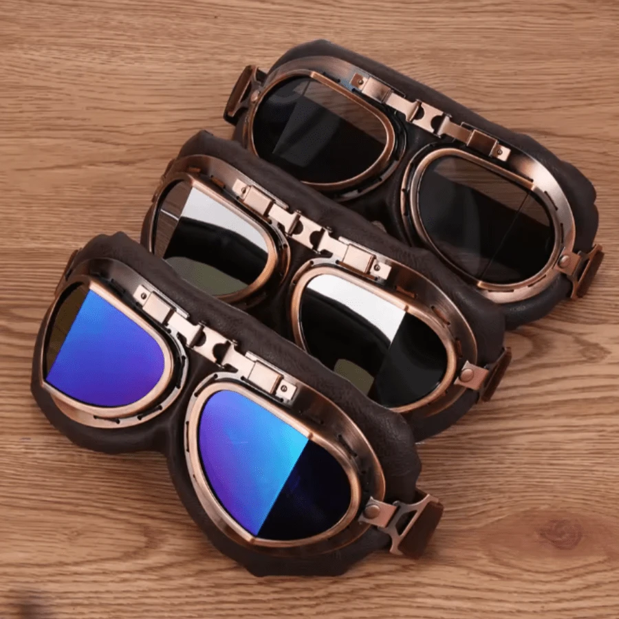 Retro Motorcycle Goggles Glasses Vintage Moto Classic Goggles For Harley Pilot Steampunk ATV Bike Copper Helmet