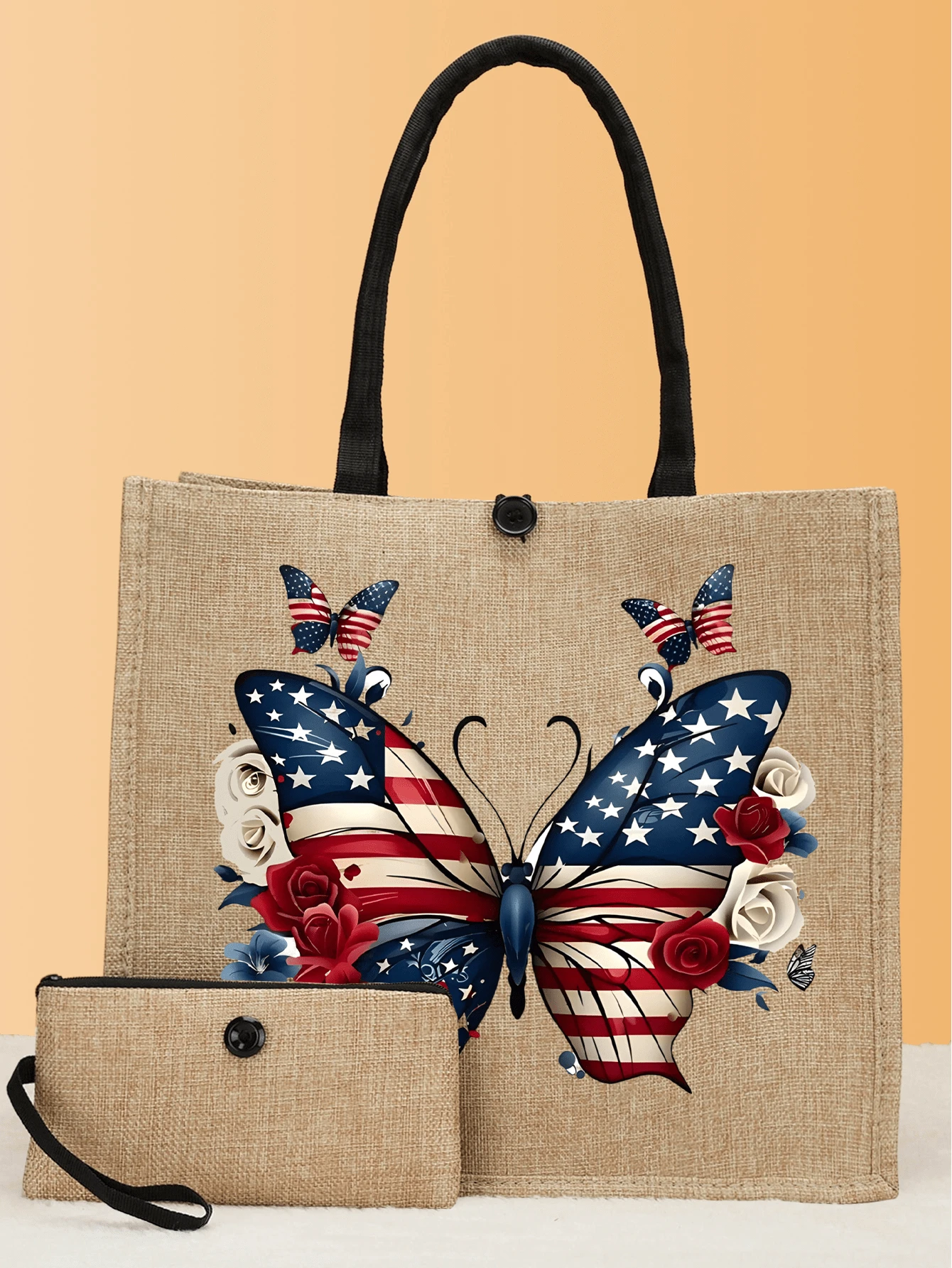 2PCS Large Capacity Is Simple And High -Level, Fashionable, Casual And Portable Design Pink Butterfly Pattern Daily Matching Women's Handbags, Traveling, Traveling, Shopping, Daily Commuting, Gifts, Etc.