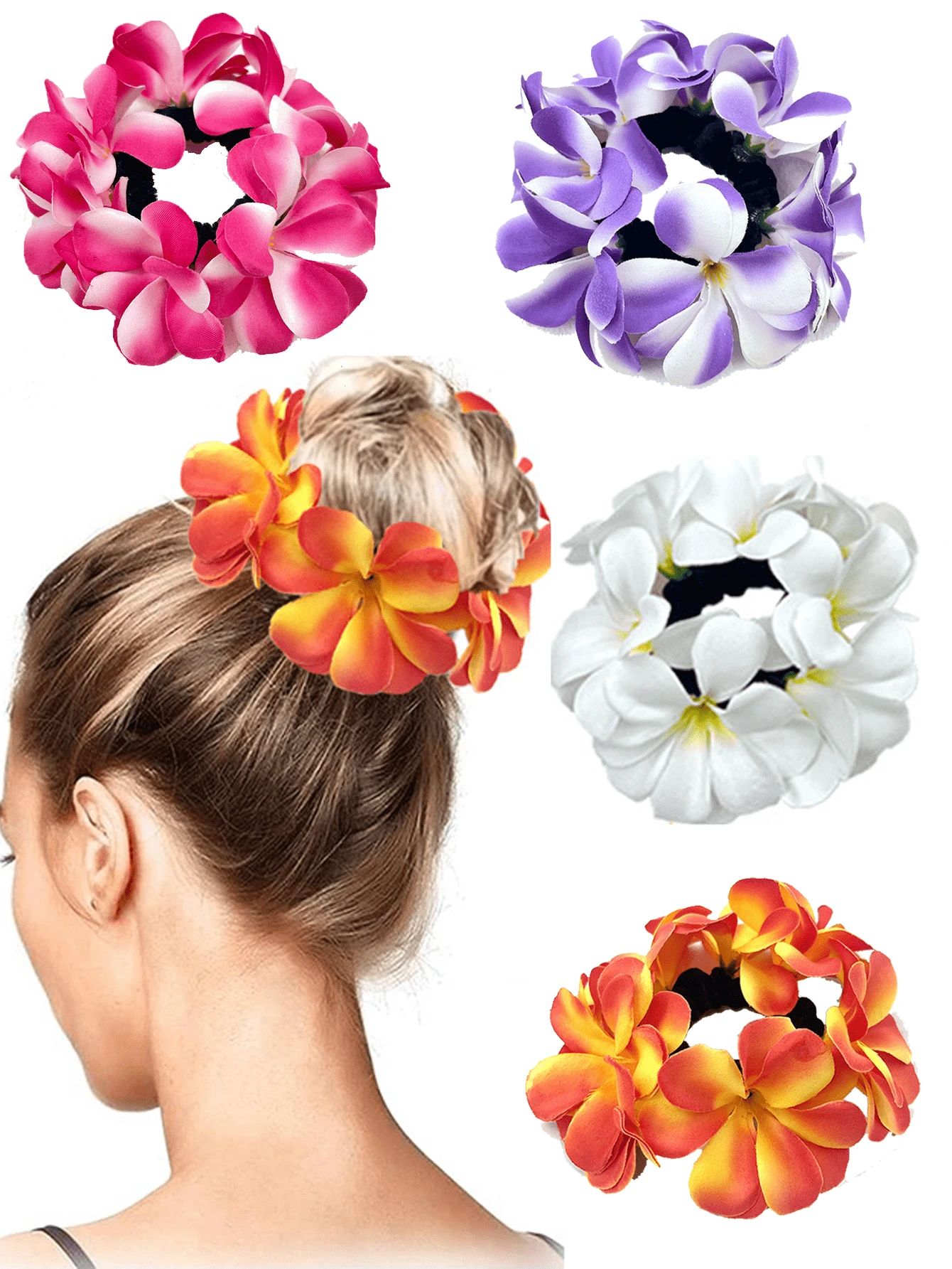 Elegant Bohemian Style Garden Headband, Flower Hoop Scrunchies, Girls' Bun Hairbands, Stretchy Headbands, Colorful Floral Hair Bands, Fashionable Girls' Hair Accessories Gift Set