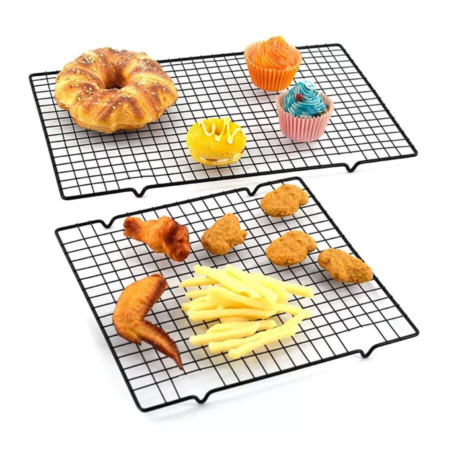 1 pièce Grille de refroidissement carrée noire, cadre en grillage métallique, ustensiles de cuisine anti-adhésifs pour la cuisson de gâteaux et de pains, égouttoir, grille de refroidissement