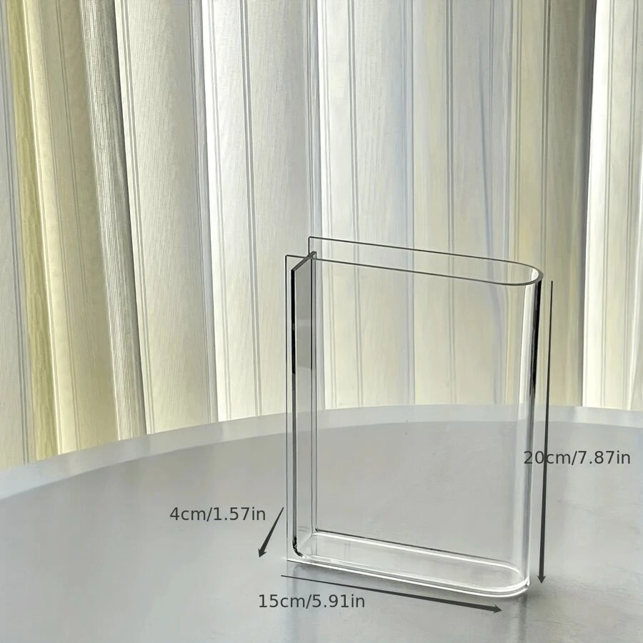 1pc Book Shaped Vase,Acrylic Clear Vase Perfect For Fresh Flowers, Ideal Living Room Office Home Table Decor Gift For Birthday Graduation Eid Al-Adha
