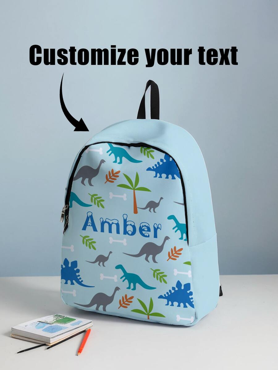 1 pieza Mochila con estampado de dinosaurio de caricatura y diseño de argyle personalizado, se puede personalizar según tu diseño único, apto para niños y adolescentes, imprime tu propio nombre o regálalo a hermanos y compañeros de clase