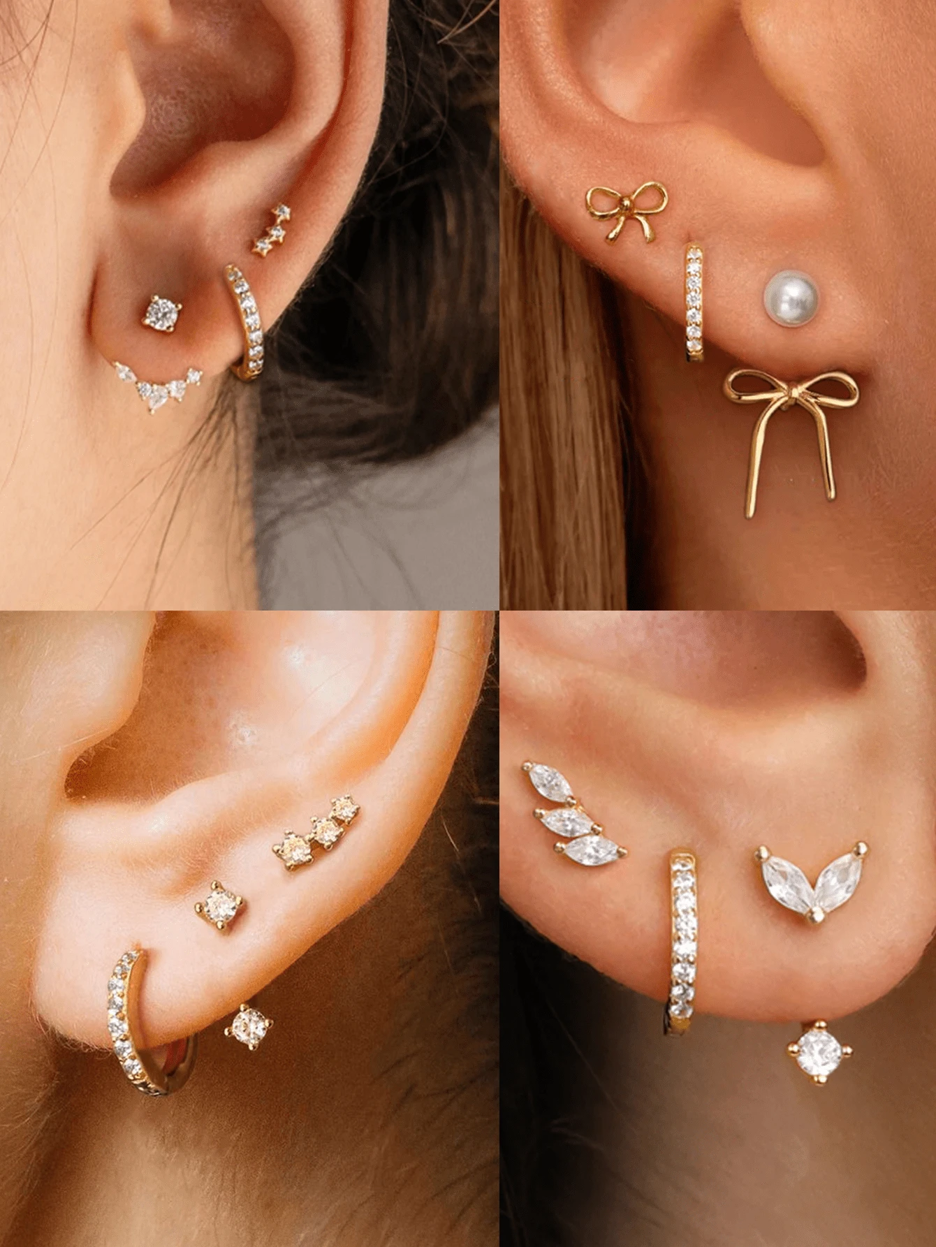 6-Piece Set Of Simple And Elegant Faux Pearl & Rhinestone Bowknot, Leaf And Flower Copper Ear Clips – Suitable For Ladies' Dating, Vacation, Banquets, Parties And Daily Wear