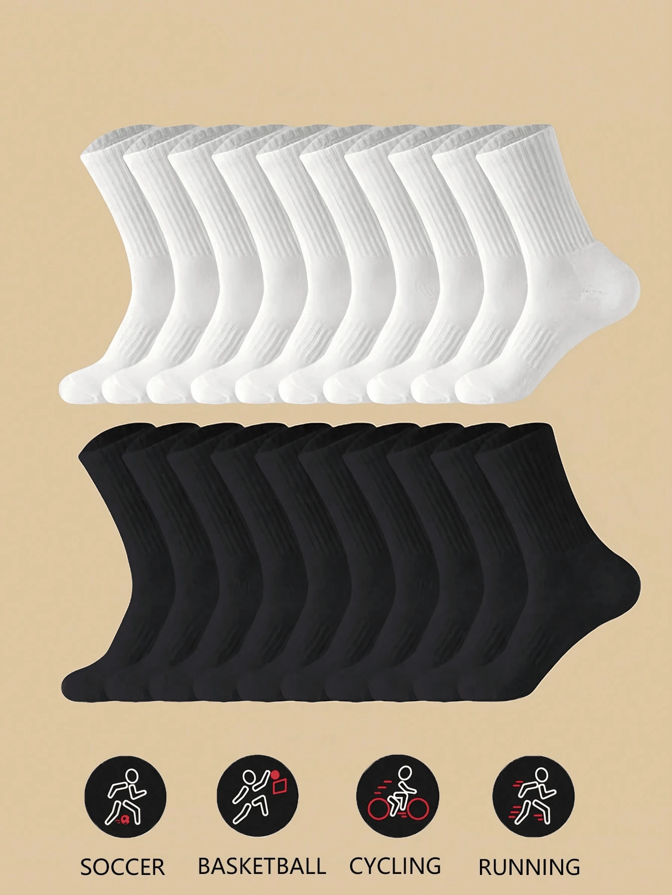 5 Pairs Of Black And White Thick Men's And Women's Winter Socks, Fashionable, Casual, Comfortable, Breathable, Odor Proof, Outdoor Sports, Running, Fitness, Compression Knee Socks, Black And White High Tube Socks For Business And Leisure Vacations