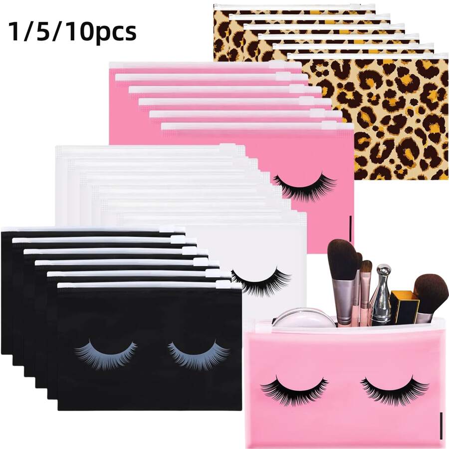 5/10pcs Leopard Pattern Storage Bags, Lightweight Multifunctional Cosmetic Bags, Zipper Bags, Travel Storage Bags, Student Stationery Pencil Bags, Plastic Film Bags, Closed Pockets, EVA Waterproof Toiletries Bags, Coin Purses, School Supplies Tool Bags, Pencil Bags, Card Bags, Sundries Storage Bags, Multifunctional Bags, Large Capacity, Suitable For Travel, Work, And Picnics, Travel Essentials, Cruise Essentials, Party Gifts