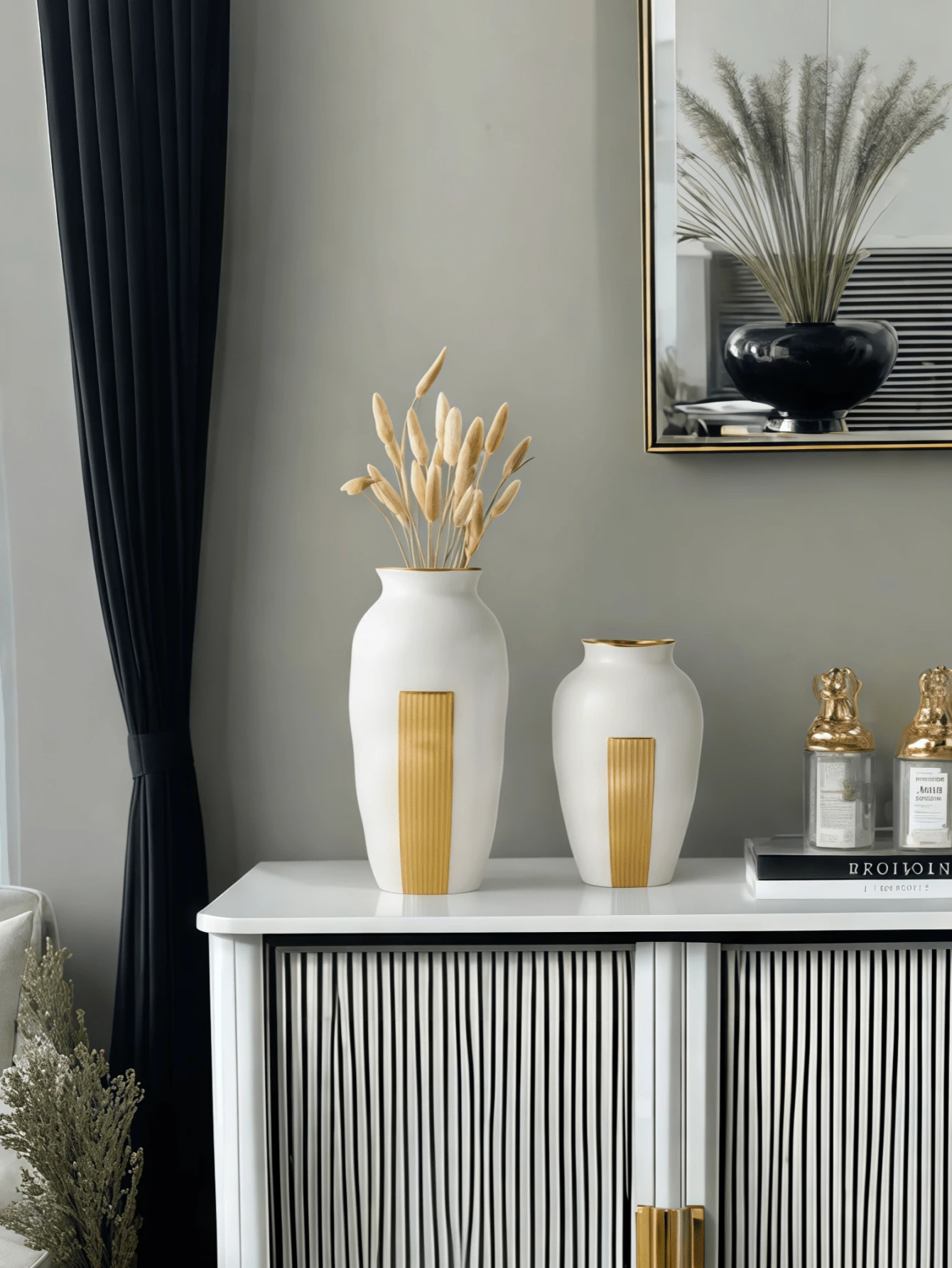 1 pezzo Vaso in ceramica bianco puro con stampa in oro adatto per soggiorno, ingresso, scaffale, davanzale, display multiscenario, composizione floreale