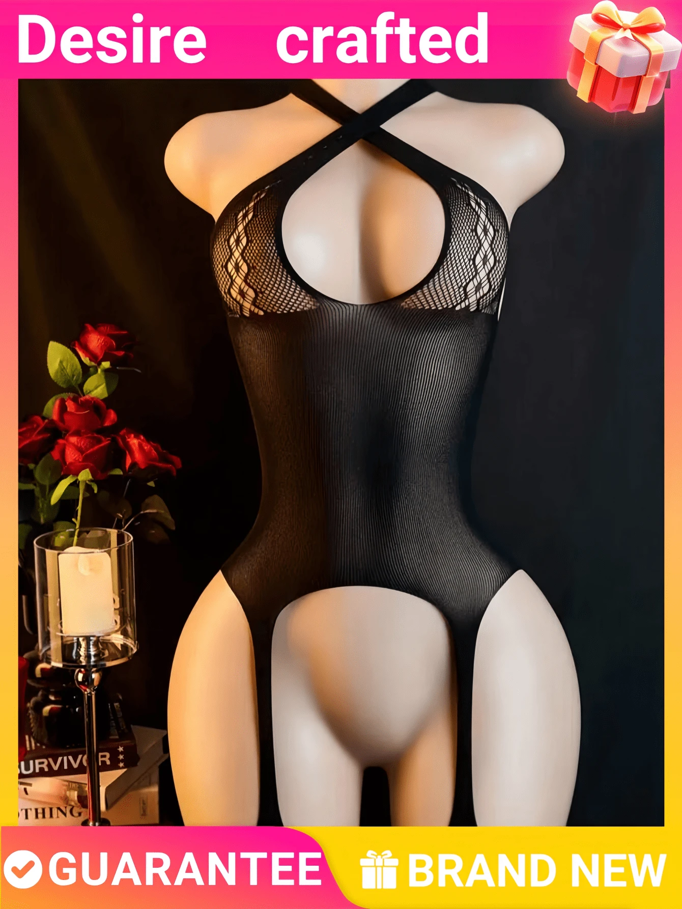 Women's Fishnet Teddy Sexy Lingerie Lace Flexible Sling Lingerie Mesh Bodysuit Babydoll Chemise Nightwear Halter Garter Dress,Sexy Lingerie