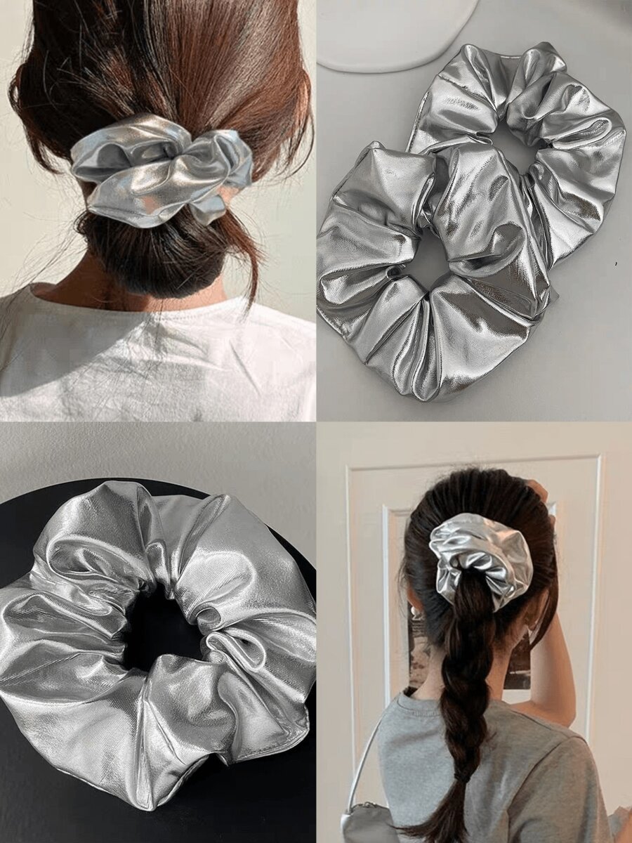 1pc Silver Luxury Hair Scrunchies, High Elasticity Ponytail Holder, Perfect Elegant Hair Accessory, Suitable For Bun, Graceful Hair Decoration, Fashionable Hair Band, Gift, Hair Ties, Scrunchy Hair Ties