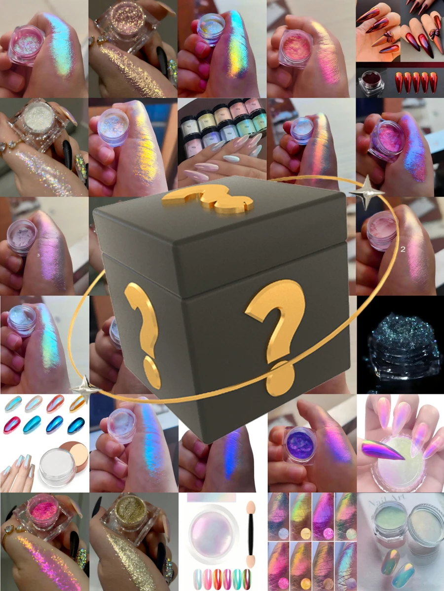 Überraschungs Mystery Box, zufällig 1 Set Nagelpulver, Y2K Holografisch Chamäleon, tragbarer Nagelstudio, auspacken Überraschungsgeburtstagsgeschenk, Geschenk für Freundin/beste Freundin, Geschenk für sich selbst/Partner/Freunde, Nagelstudio Zuhause