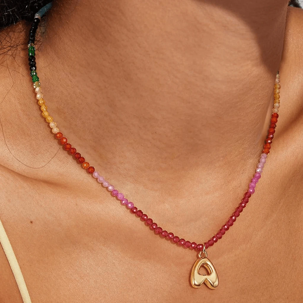 TUANZISP 1pc Women's Colorful Beaded Letter Pendant Necklace, Delicate Unique Design, Sweet Cool Style, Layered Beaded Necklace, Fashion Versatile Casual Jewelry Gift For Women, Birthday, Valentine's Day