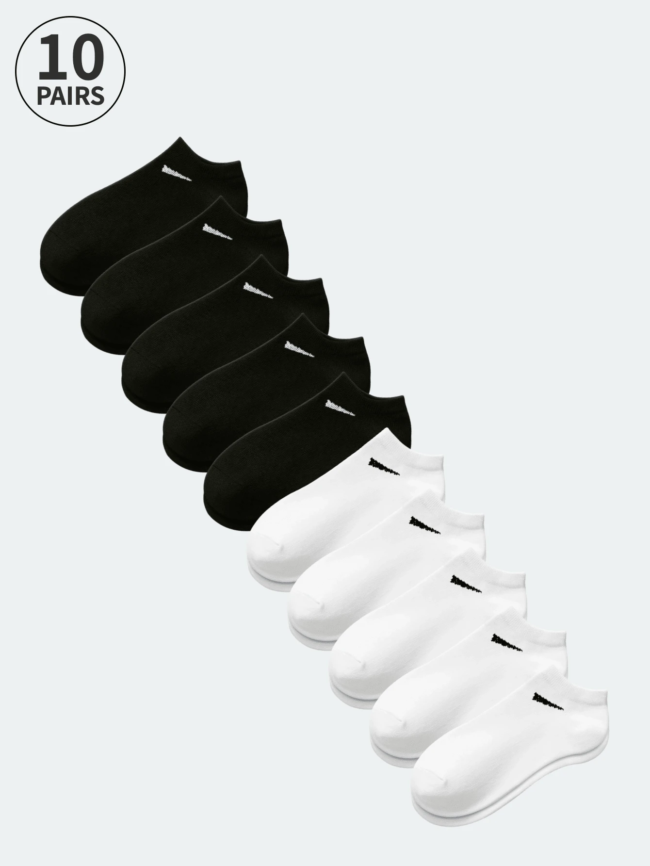 10 pares de calcetines de hombro diagonal en blanco y negro para pareja de talla grande, calcetines deportivos suaves y cómodos
