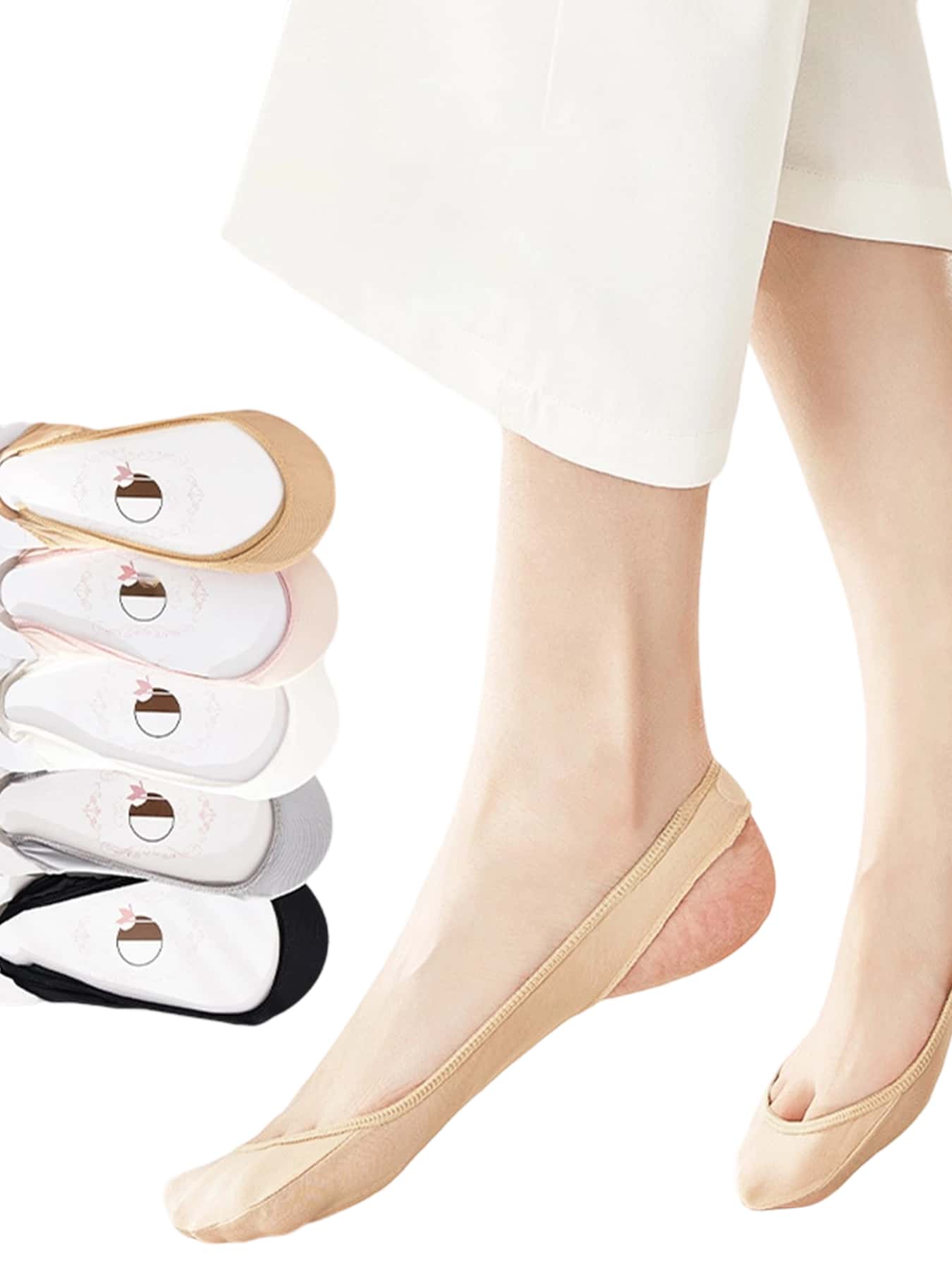 5 pares de calcetines náuticos casuales para mujer, calcetines invisibles transpirables de seda fina de baja altura antideslizantes para uso diario en verano