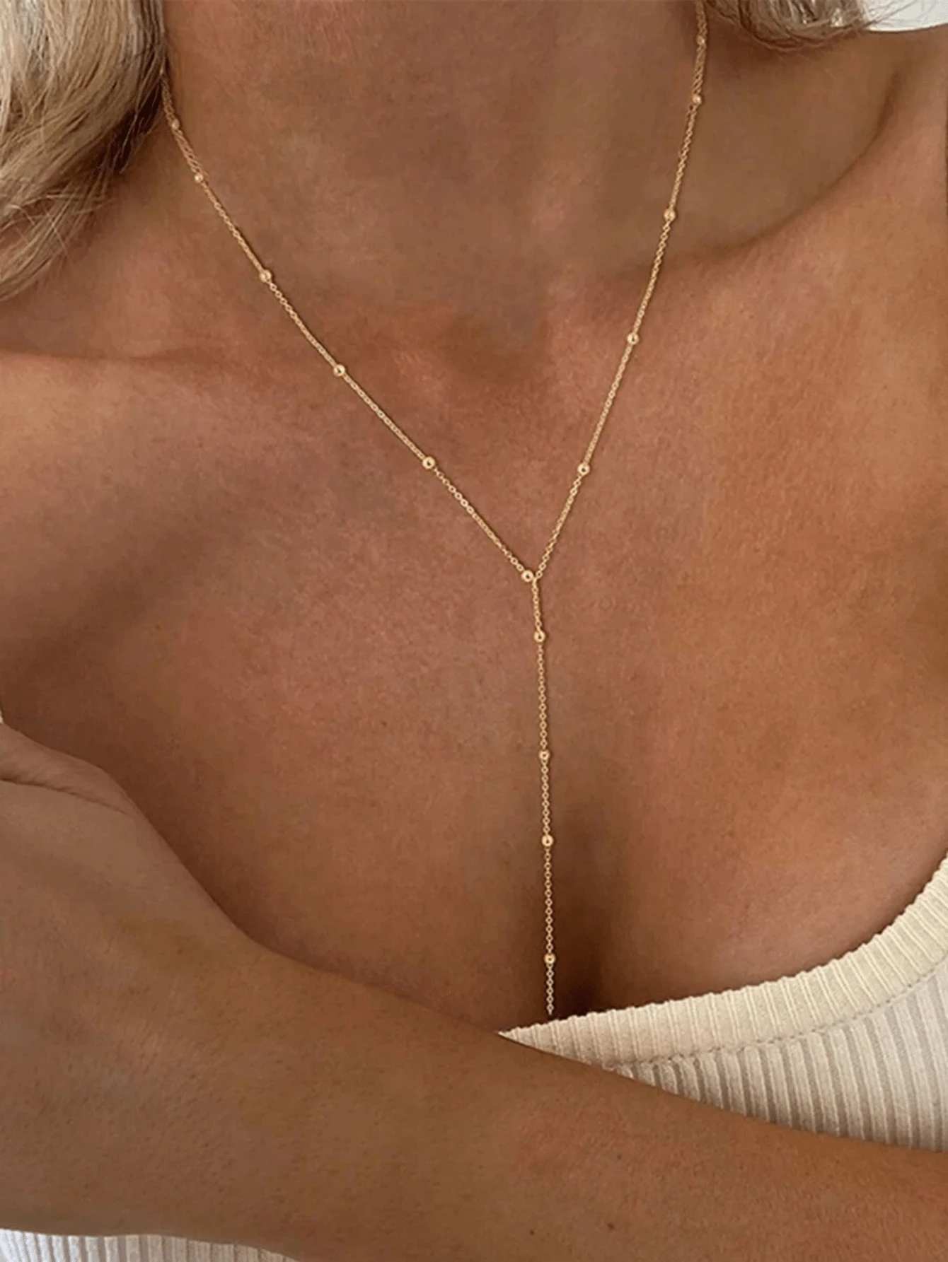 GARMEND 1 pieza Collar de cuentas con forma de Y simple, adecuado para uso diario