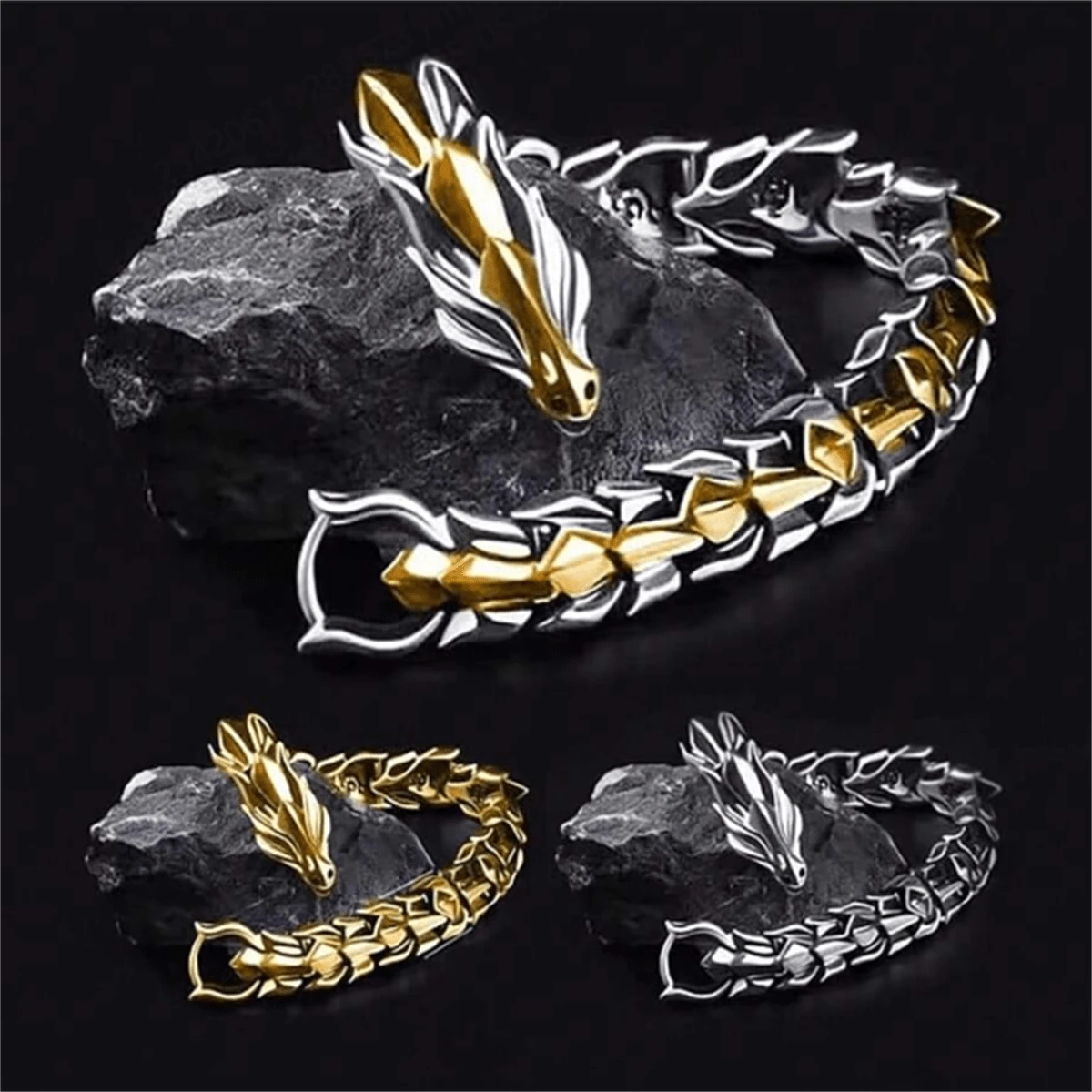 1pc 20cm Men's Viking Dragon Head Punk Style Bracelet, Fashion Vintage Accessory Suitable For Daily, Party, Gift