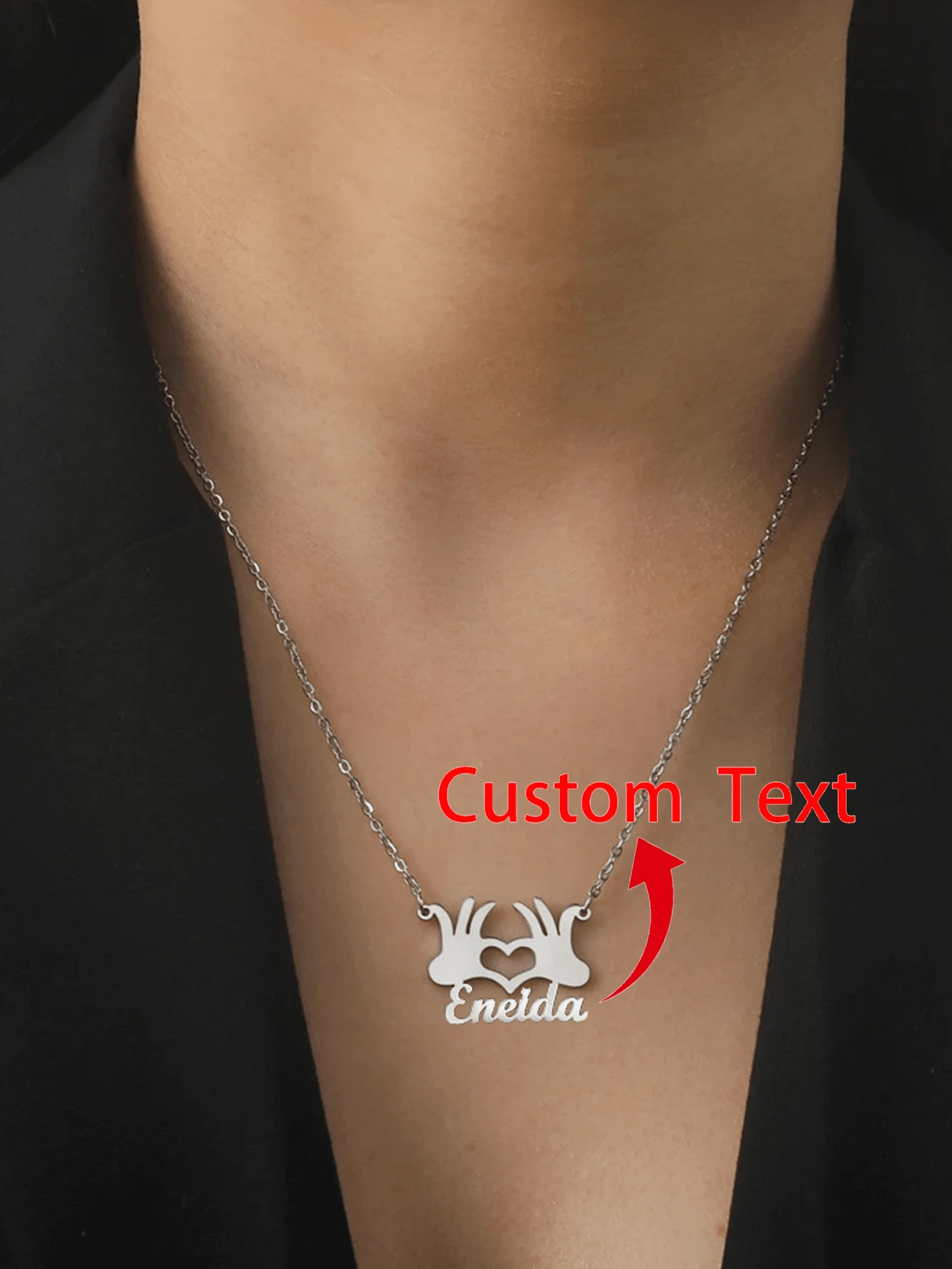 Personalized Name Heart Necklace, Women's Fashion Customizable Letter Heart Hand Gesture Tag Necklace, Stainless Steel Jewelry, Minimalist Customized Necklace For Women, Daily Accessory, Holiday Gift