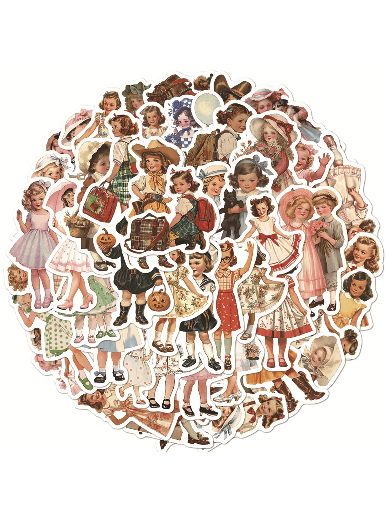 50 Pcs Cartoon Retro European And American Girl Graffiti Stickers, Personalized Vinyl Irregular Shaped Self-Adhesive Stickers, Suitable For Decorating Luggage, Computer Phone Cases, Diaries, Water Bottles, Helmets, Personalized Scrapbooks, Decorative Items School Supplies,Back To School