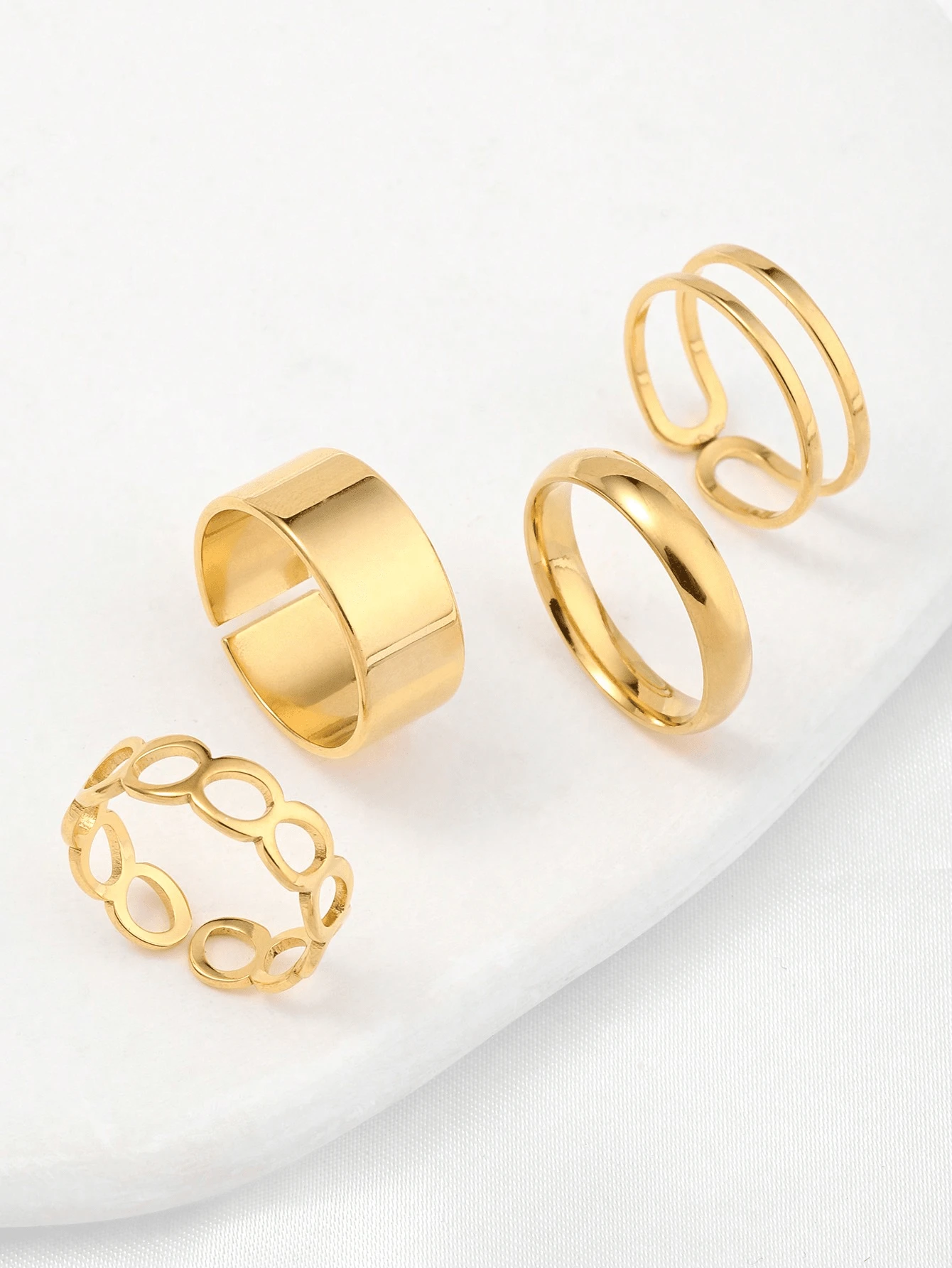 4pcs Stainless Steel Open Ring Set, Minimalist & Personalized, Great For Parties And Gifts