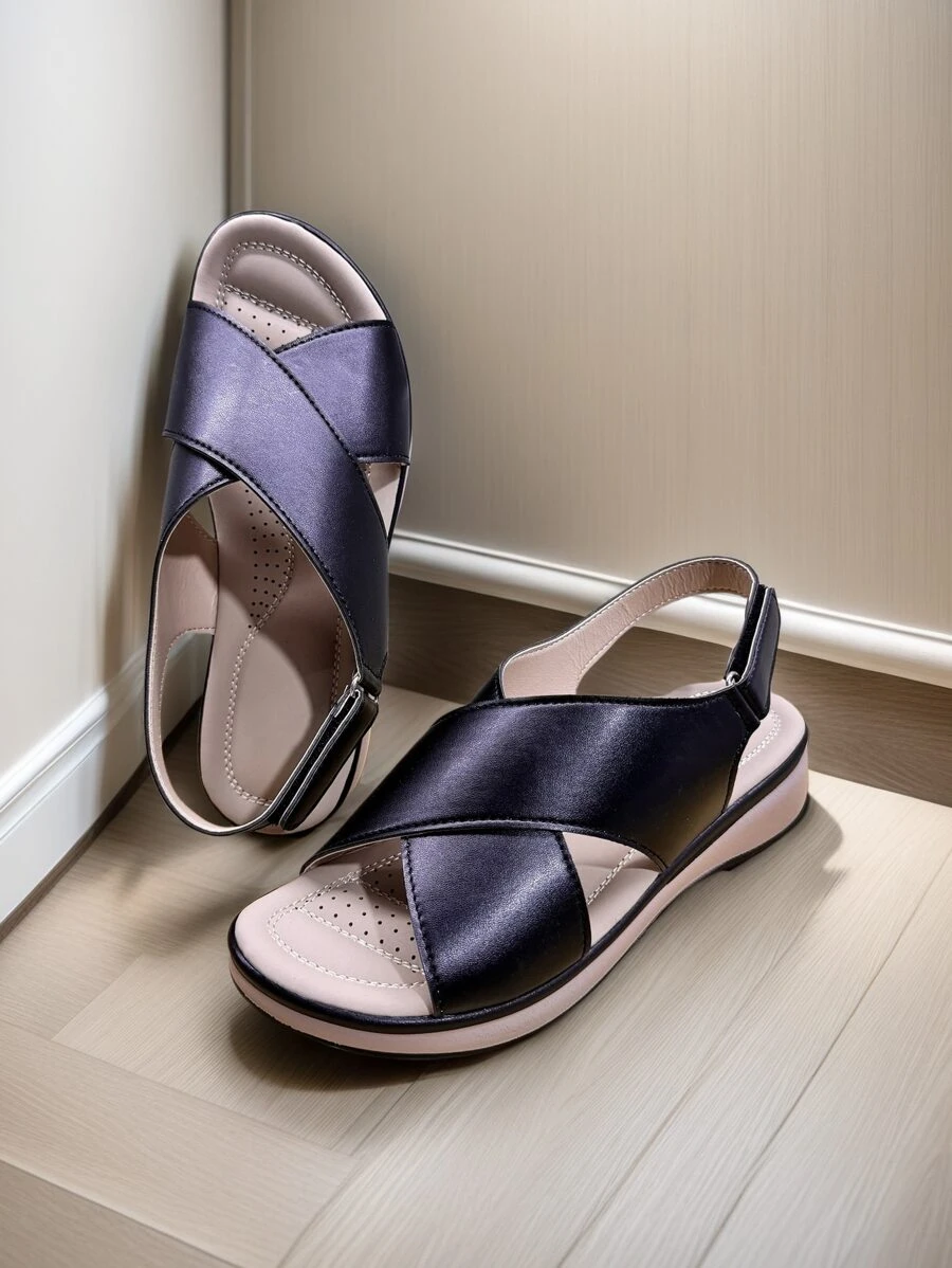 Women's Fashion Flat Sandals, Comfortable Beach Shoes, Casual Preppy Style Slip-On Sandals For Daily Wear, Spring/Summer