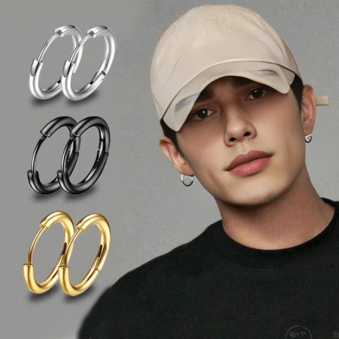 1 pièce/3 pièces Boucles d'oreilles simples et mode en acier de titane pour hommes et femmes, boucles d'oreilles créoles lisses, clips d'oreille
