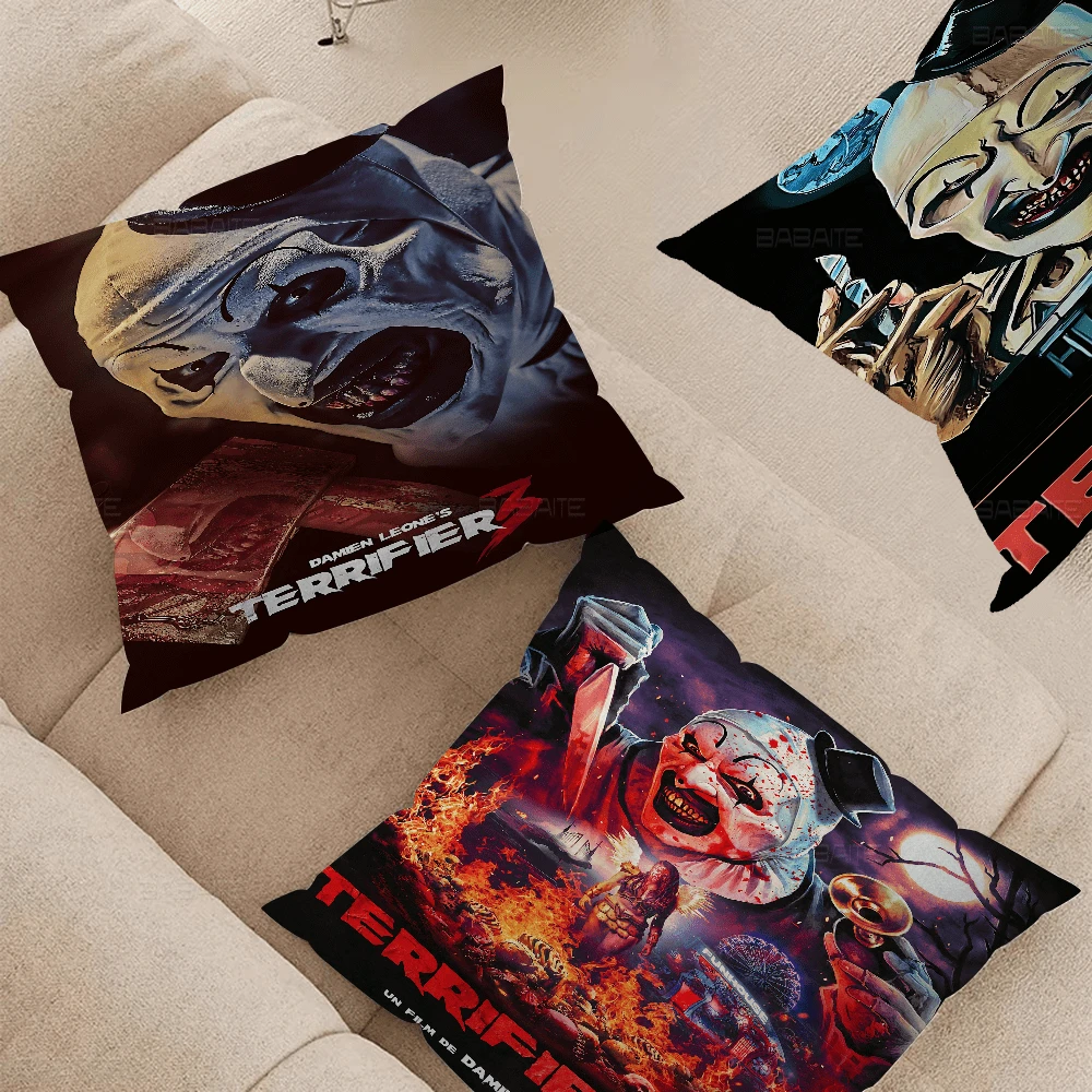WB 1PC Terrifier Movie Art The Clown Horror Classic Movie Pillow Cushion Cover Pillowcase Living Room Sofa Home Decor Customized